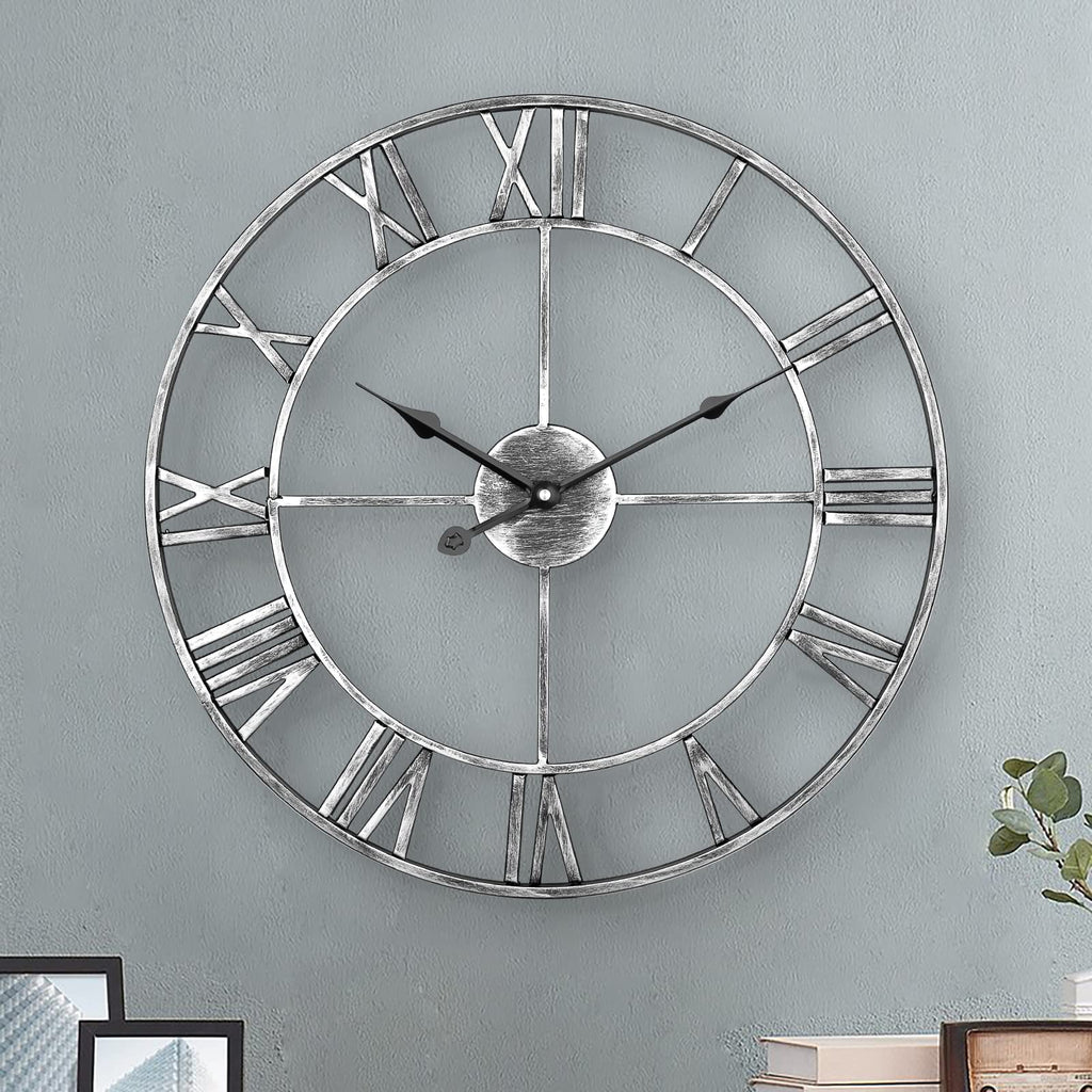 LENAUQ Silent Metal Wall Clock – 47cm Vintage Roman Numeral Skeleton Clock