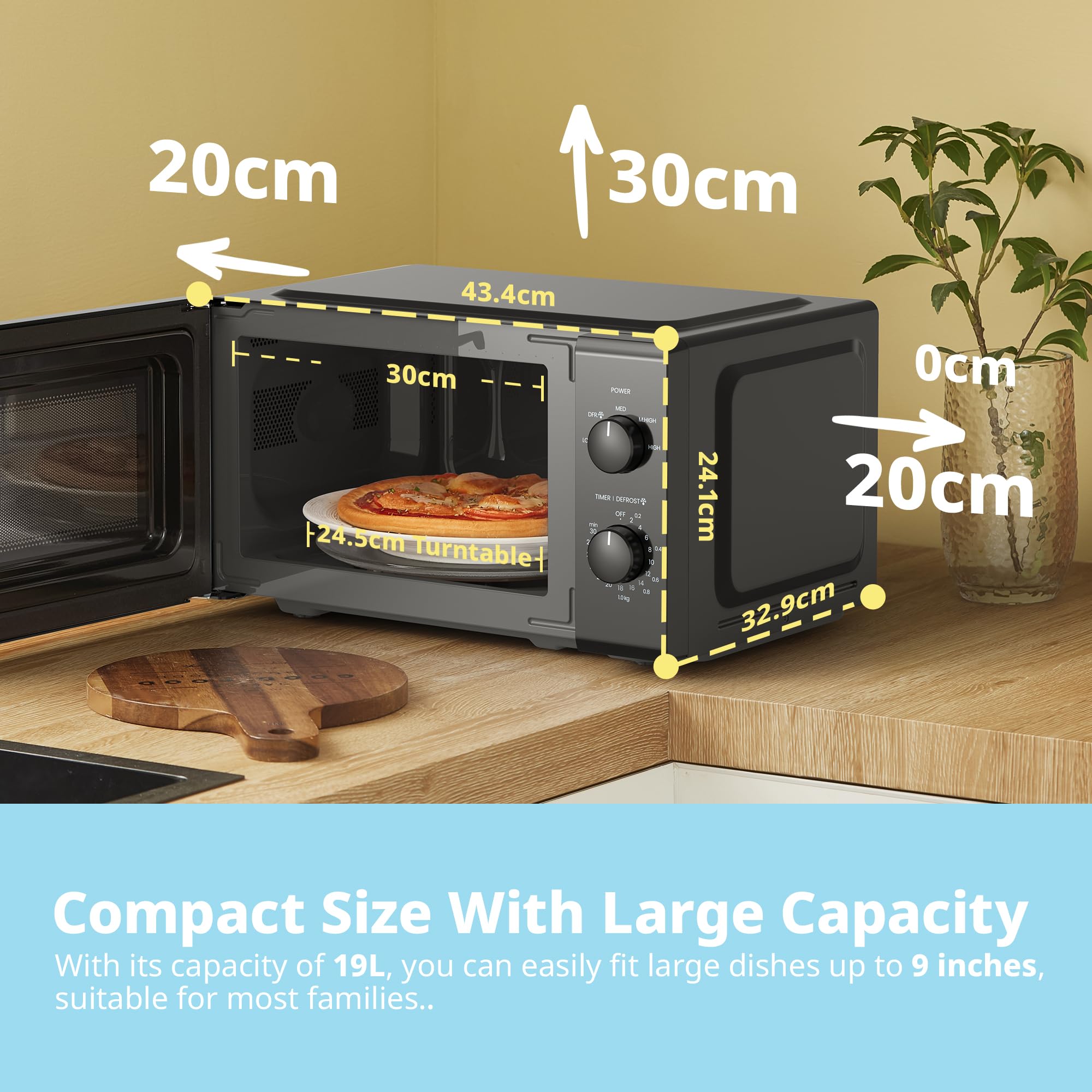 COMFEE' 19L Compact Mini Microwave Oven | 700W Inverter Tech – Black Mirror