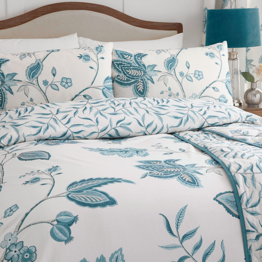 Dreams & Drapes Samira Reversible Floral Duvet Cover Set | Teal Super-King