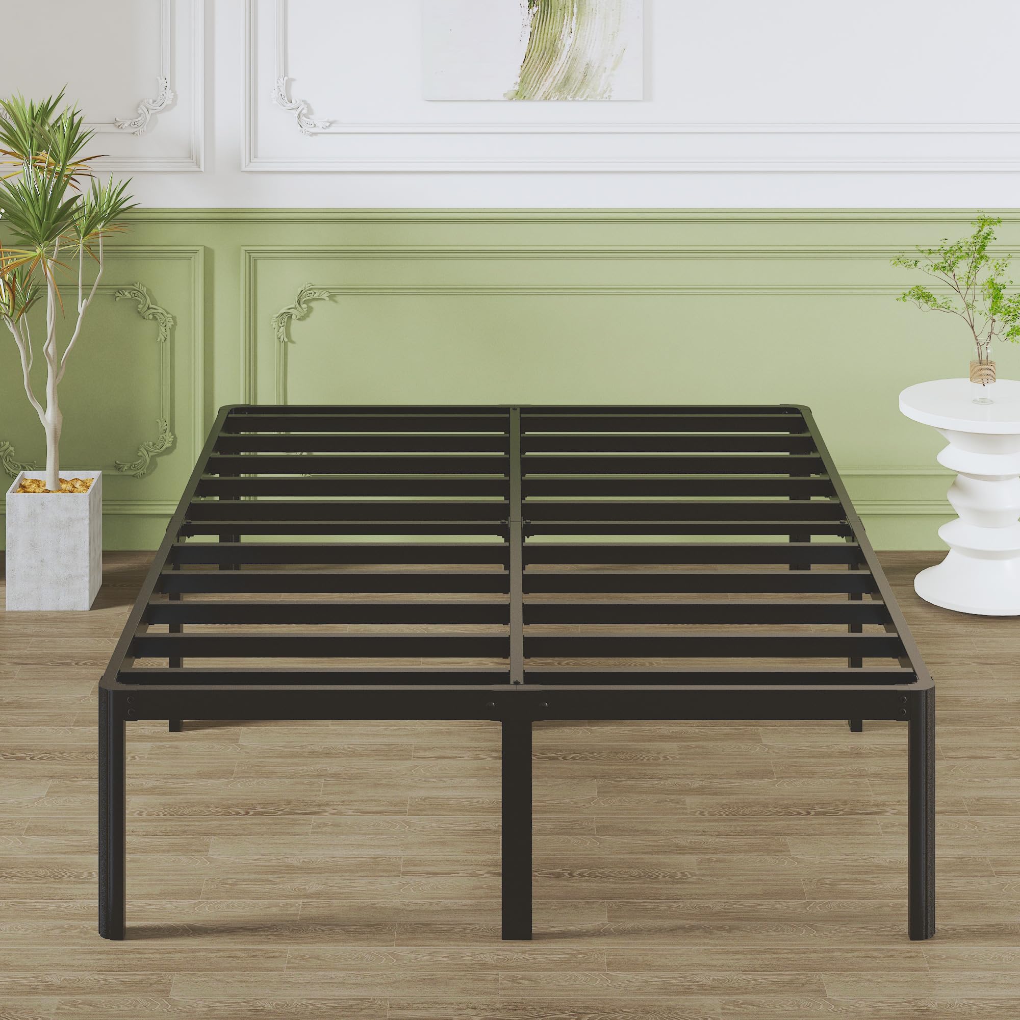 Lutown-Teen Heavy Duty Metal Double Bed Frame 140x200cm with Storage