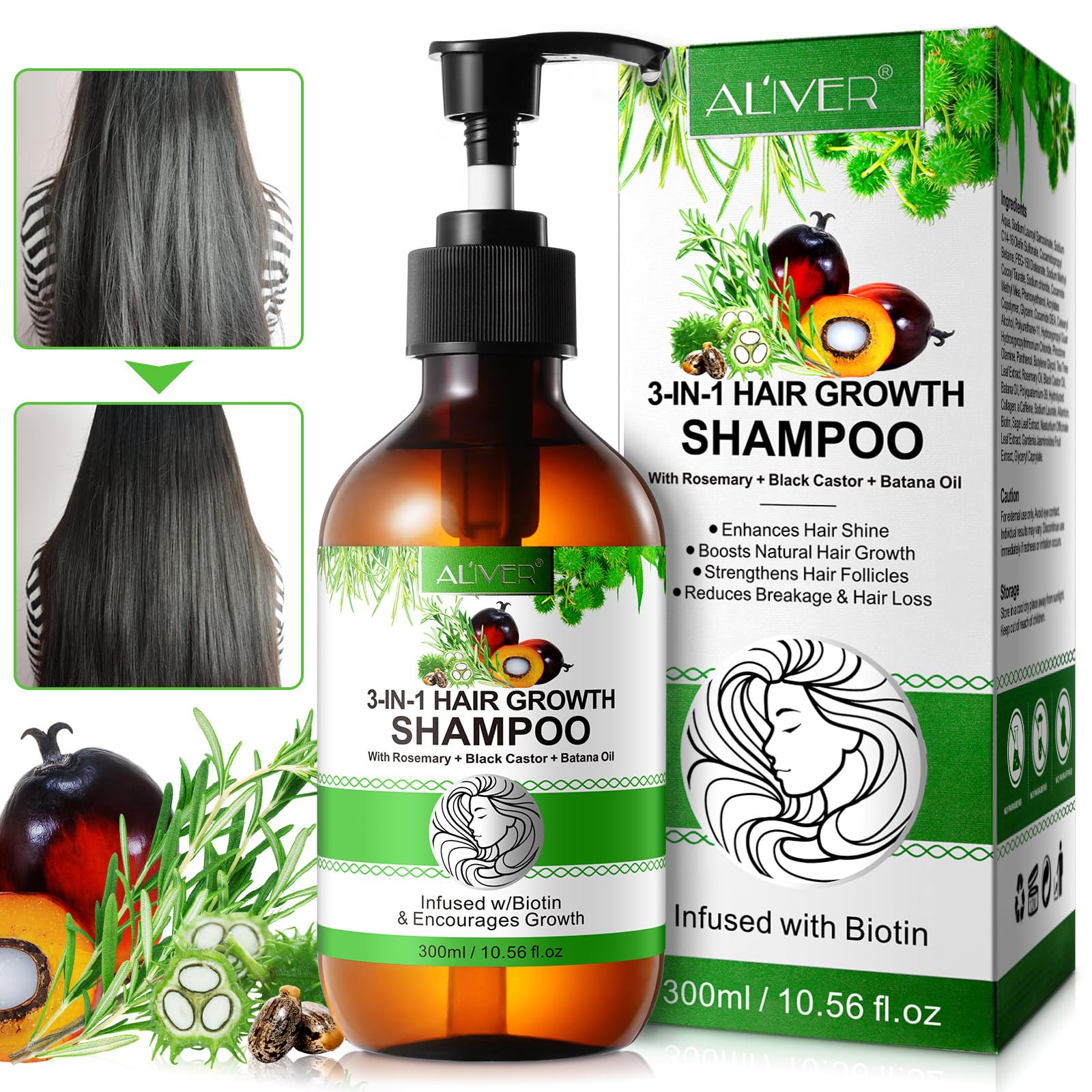 3-in-1 Rosemary Hair Growth Shampoo with Castor & Batana Oil