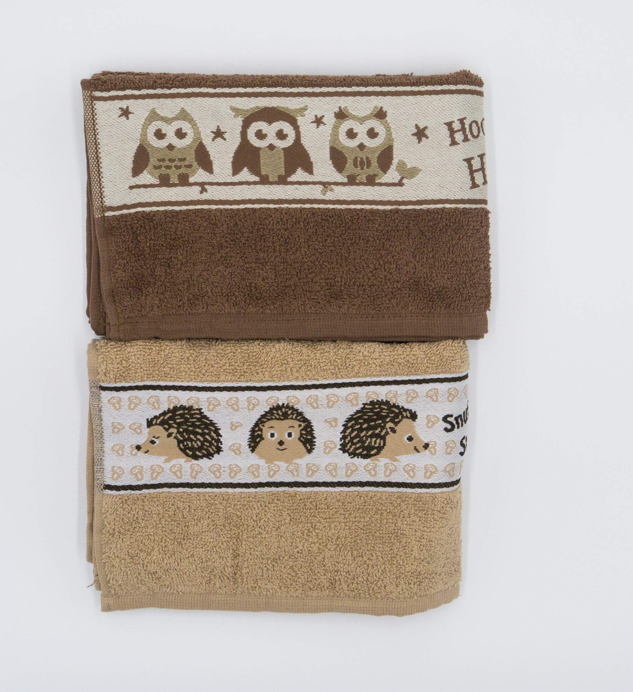 Lex's Linens 100% Cotton Animal Tea Towels - Hedgehog & Owl 2 Pack