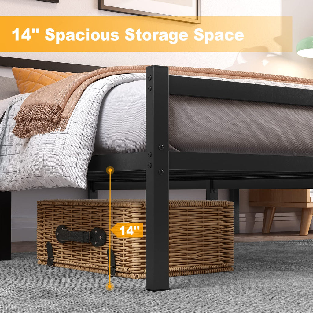 Yornoli 4ft6 Double Bed Frame | Black Metal with Storage & Headboard