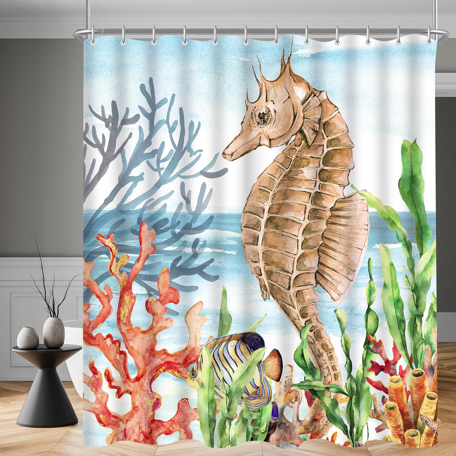 Lerores Seahorse Shower Curtain – 180x200cm Anti-Mould Polyester Bath