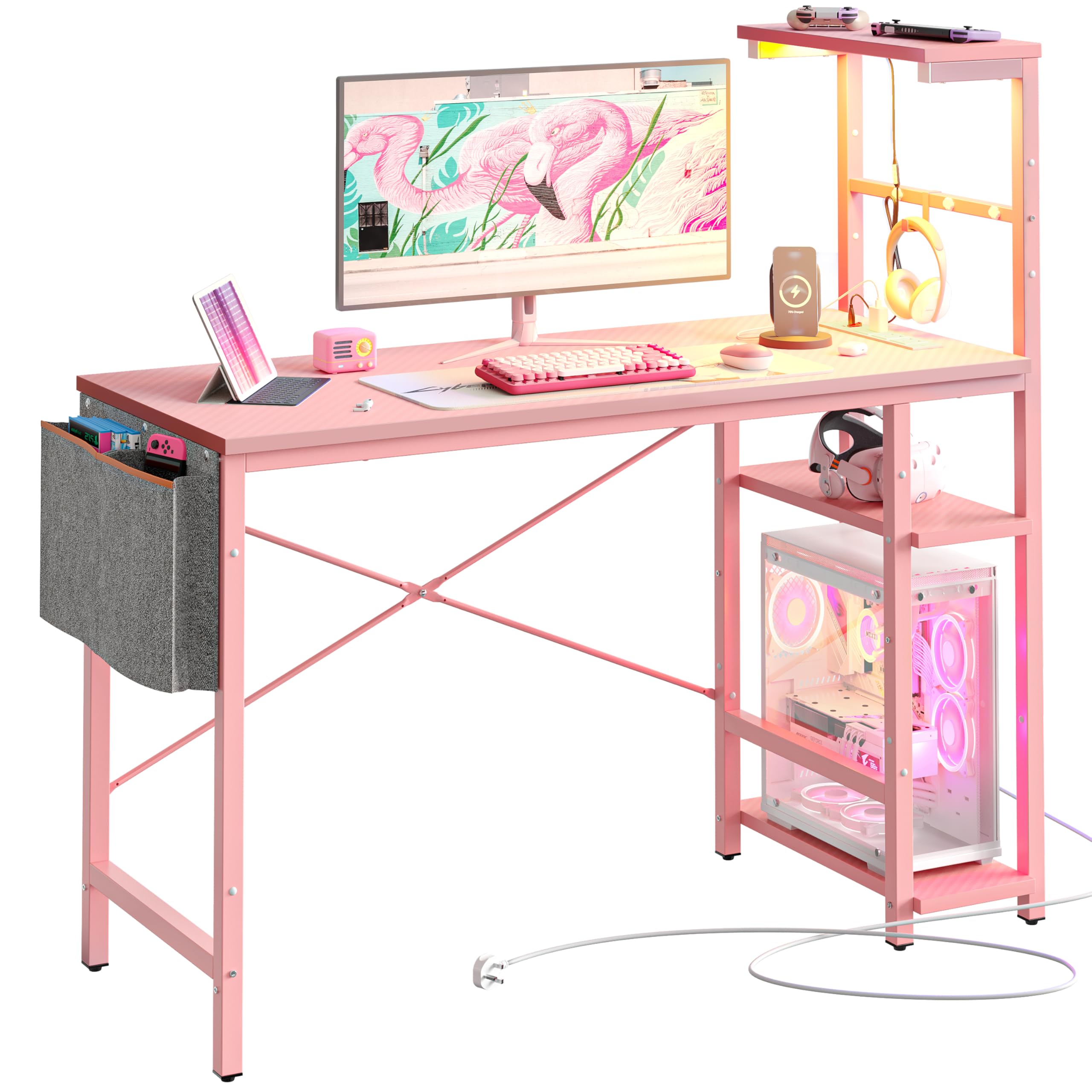 Bestier 113CM Corner Computer Desk with LED Lights and Power Outlets