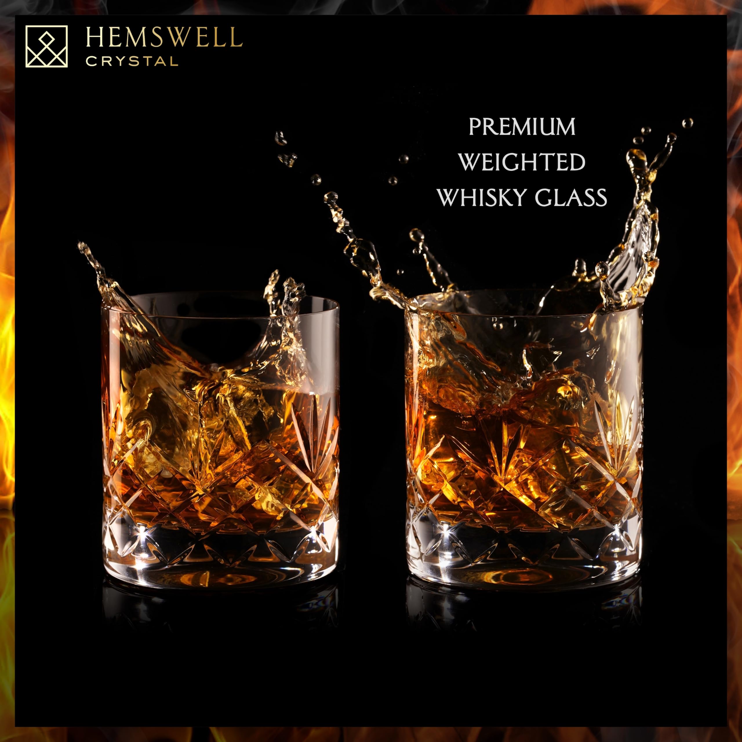 Hemswell Crystal Whiskey Glasses Set of 2 – 310ml Hand-Cut Tumblers
