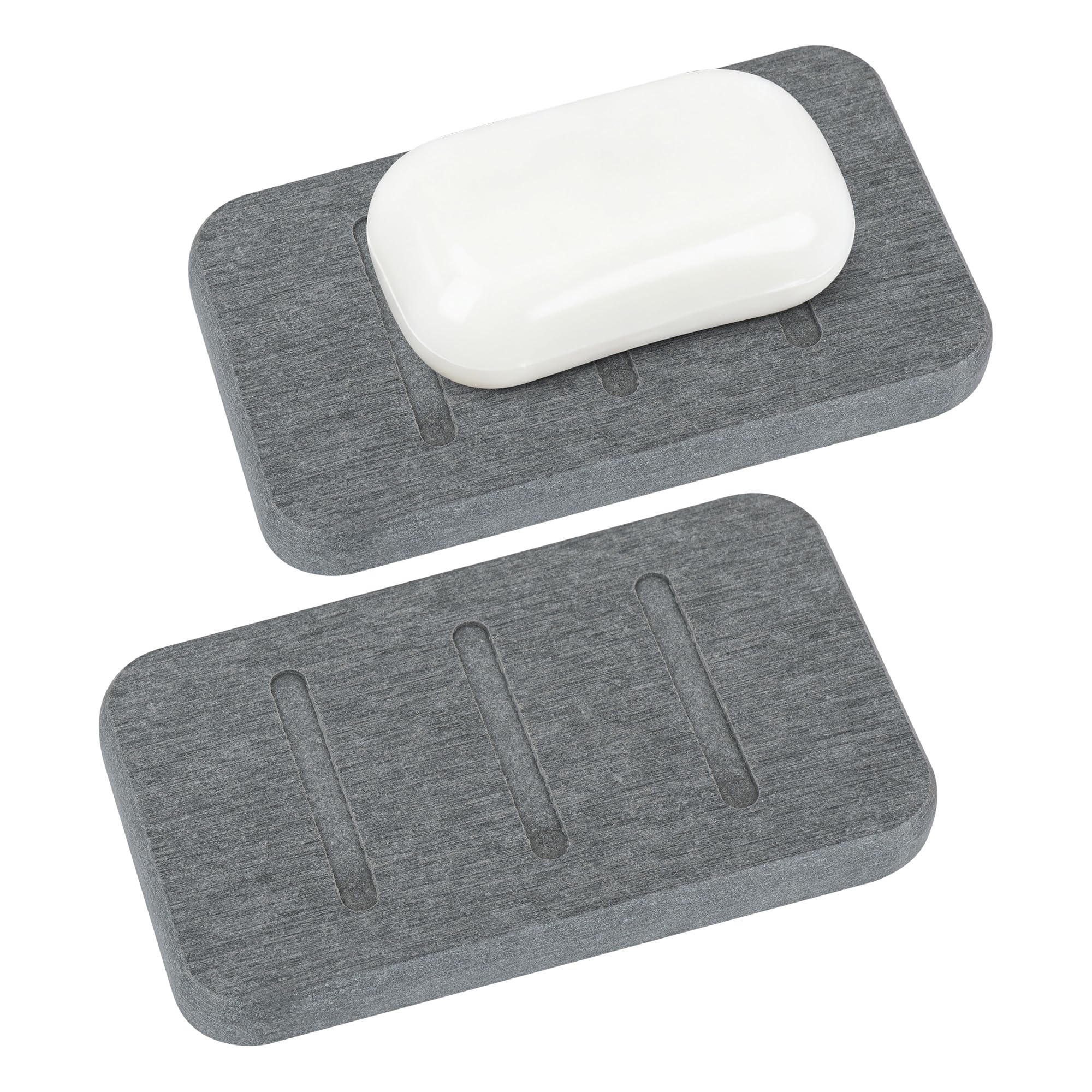 Linkidea 2-Pack Diatomite Soap Dish | Fast Drying Eco-Friendly Grey Tray