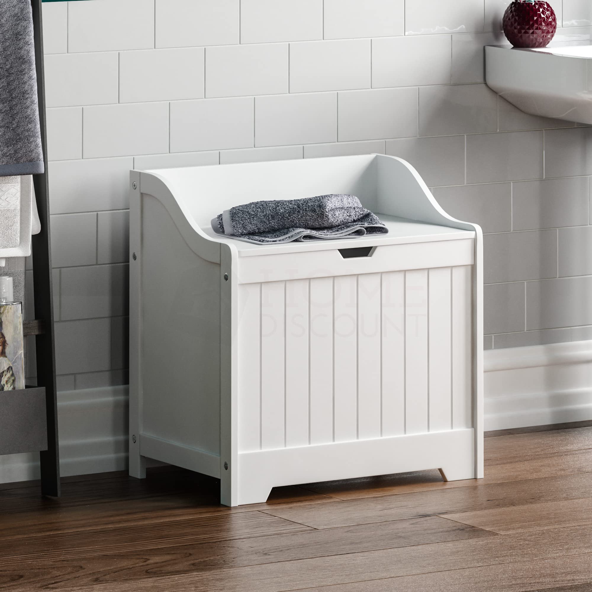 Bath Vida Priano White Wooden Laundry Cabinet - Bathroom Storage Bin