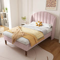 BTM Pink Velvet Upholstered Single Bed Frame with Headboard, 3FT