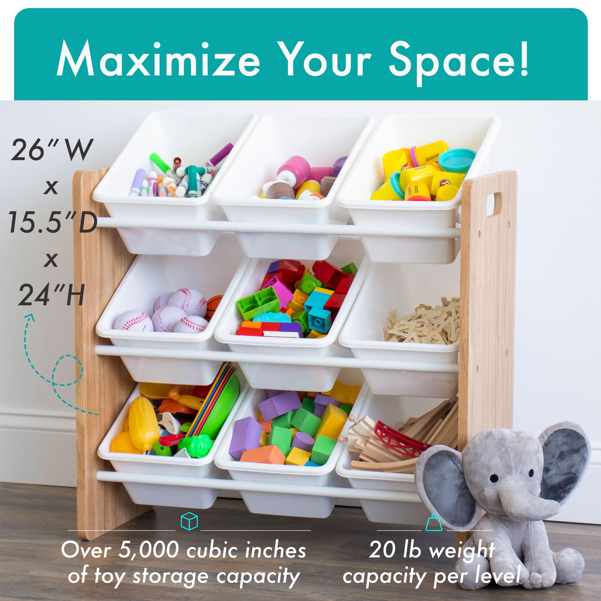 Humble Crew Journey Wooden Toy Storage Organiser | 9 Bins - White
