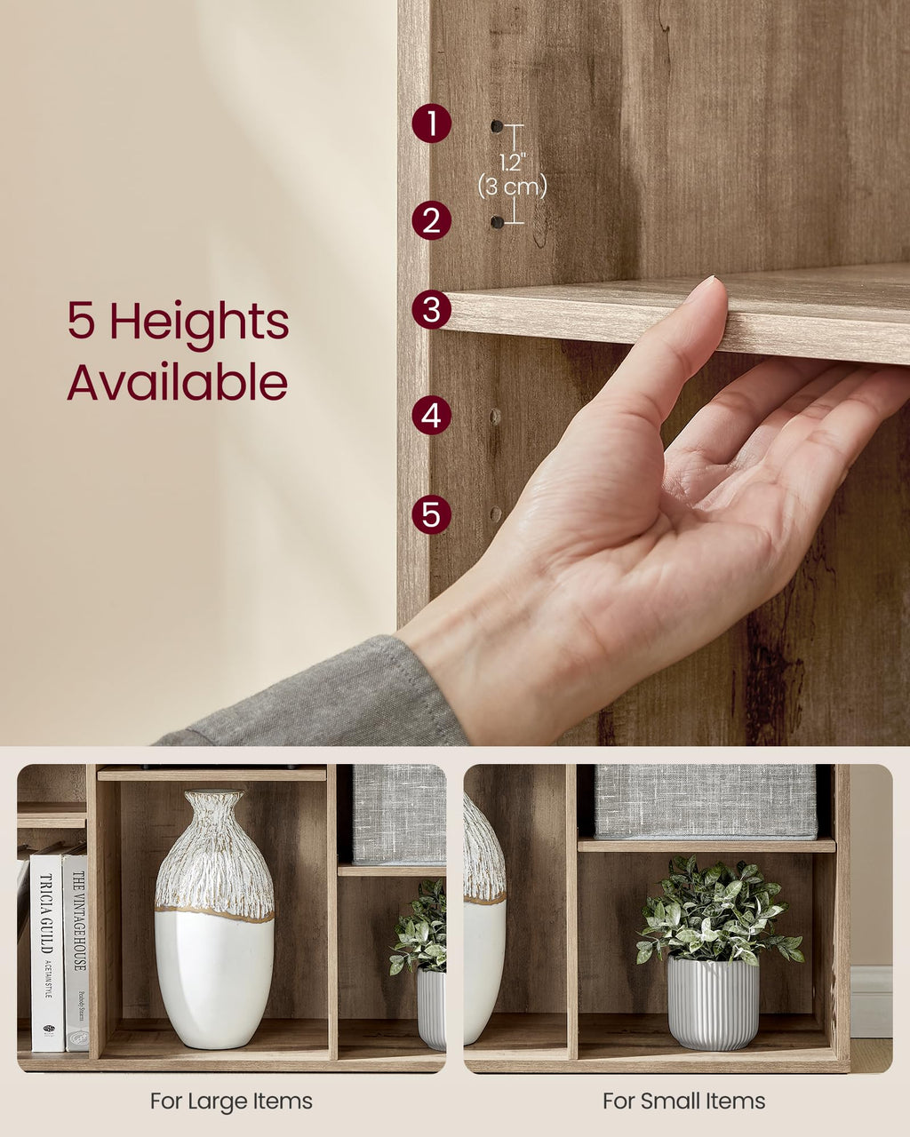 VASAGLE 9-Cube Bookcase – Minimalist Storage Shelf in Camel Brown