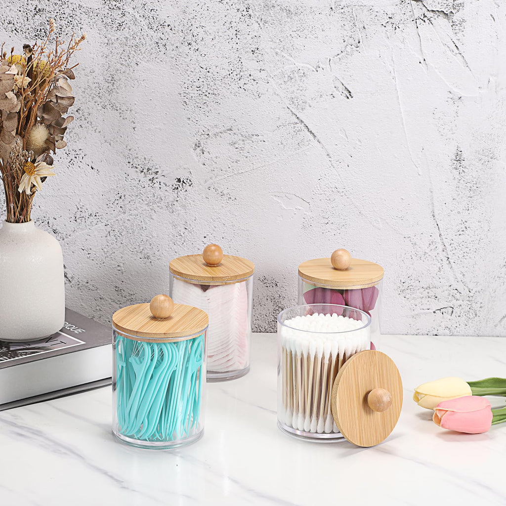 SUMTree 4 Pcs Apothecary Jars Cotton Ball & Swabs Holder with Lids, Clear - image 3