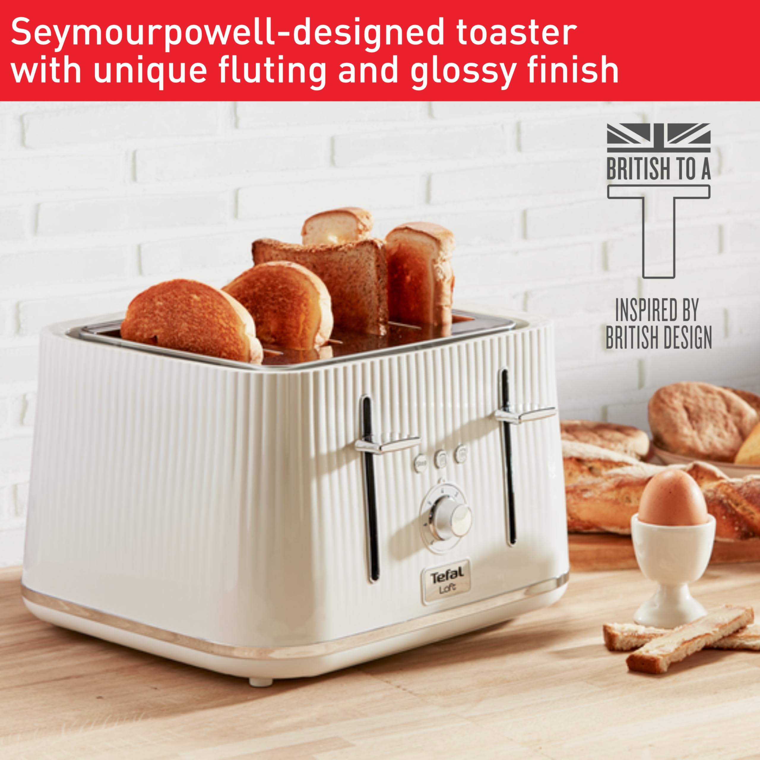 Tefal Loft 4-Slot Toaster | Extra-Wide Slots & 7 Browning Levels - White