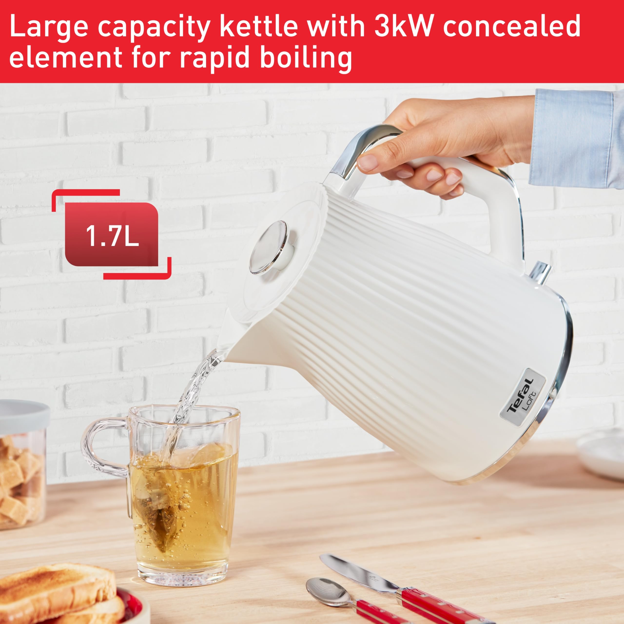 Tefal Loft Electric Kettle | 1.7L Fast Boil 3000W | White Glossy Finish