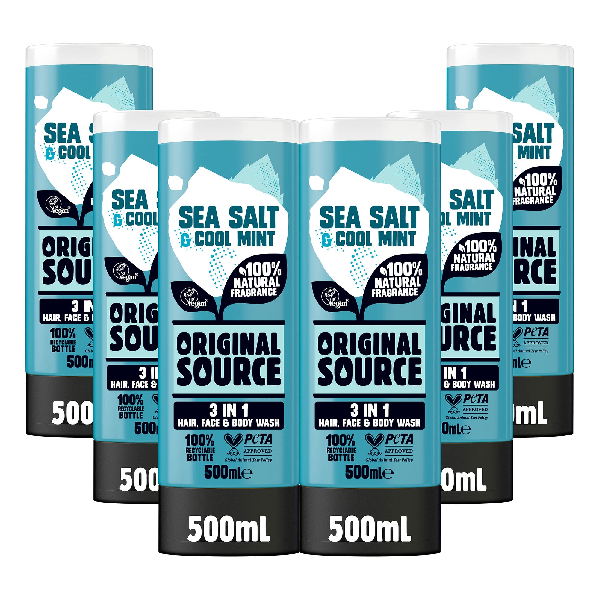 Original Source Sea Salt & Cool Mint 3-in-1 Shower Gel - 500ml (Pack of 6)
