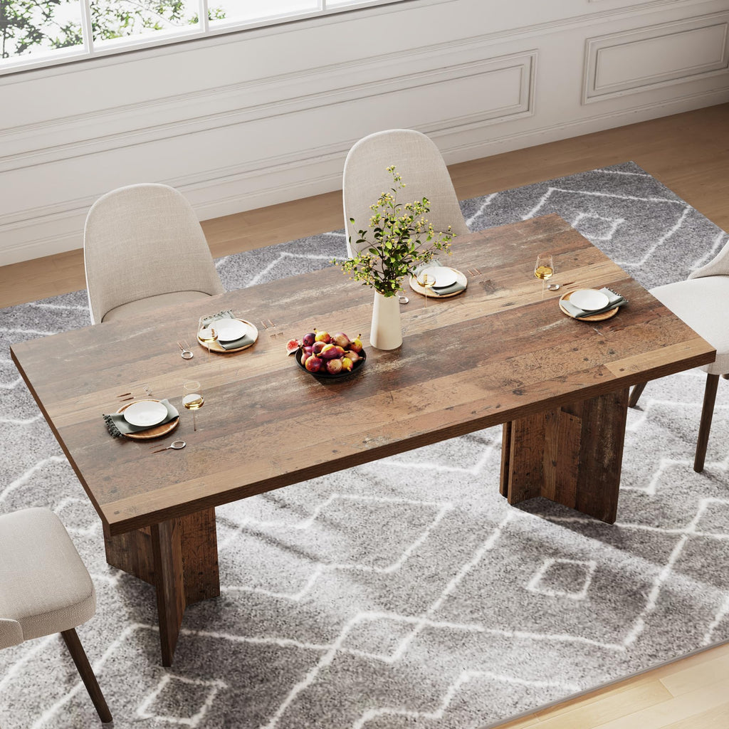Tribesigns 63-inch Dining Table for 4-6, Farmhouse Kitchen Table with Large Tabletop, Rectangular Dinner Eating Table for Dining Room, Living Room - image 4