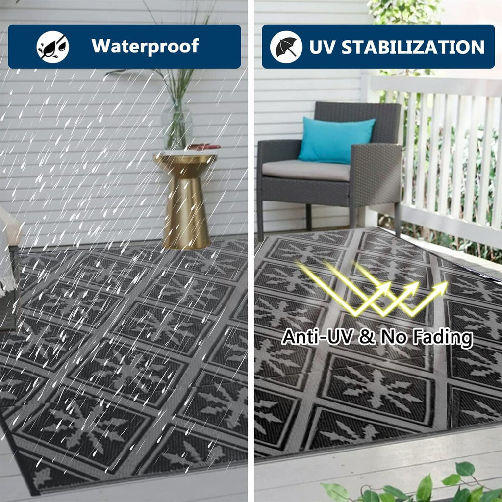 Outdoor Rug 6x9ft - Reversible Waterproof Geometric Patio Mat