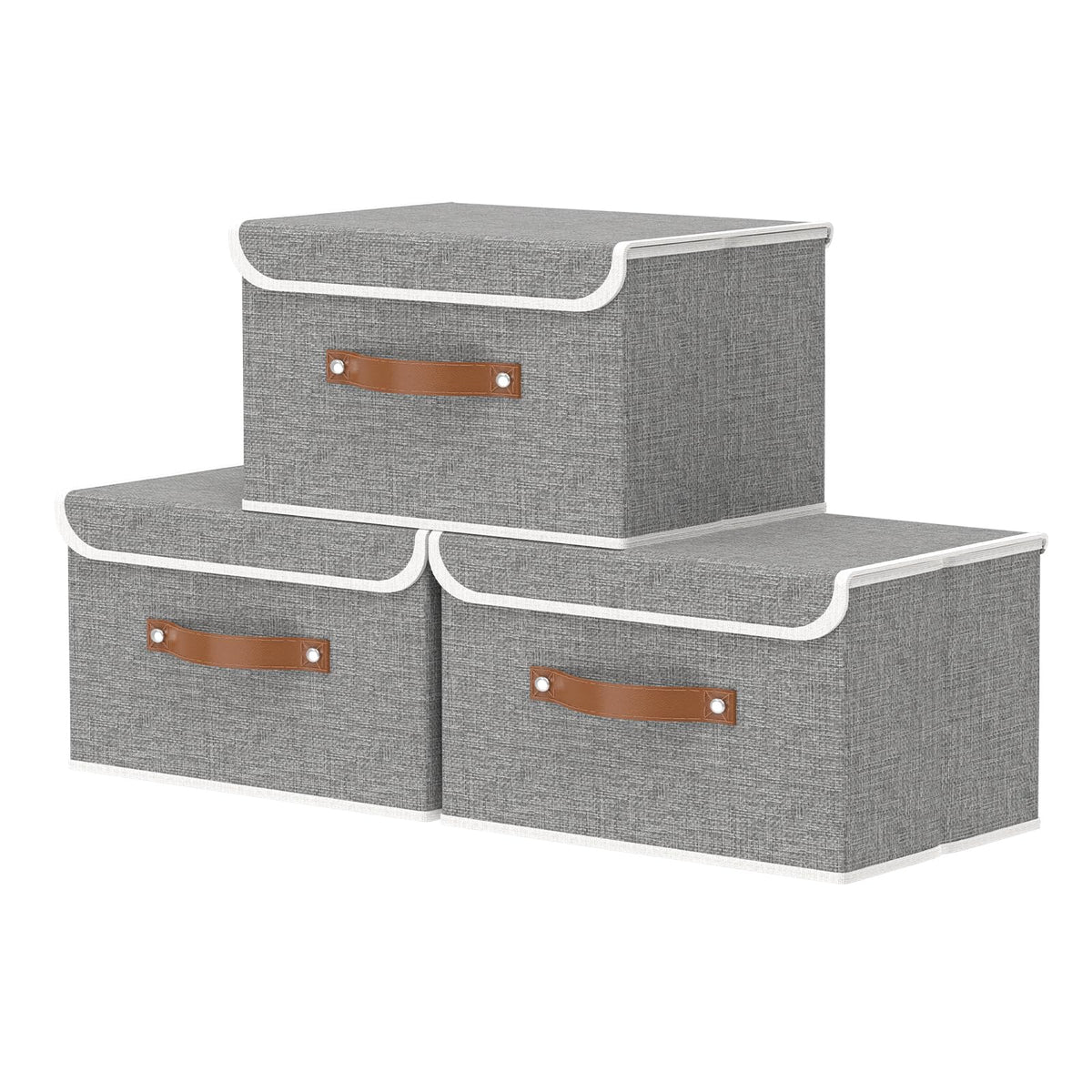 OUTBROS Fabric Storage Boxes with lids, Bins 33x23x20 cm Grey, 3-Pack