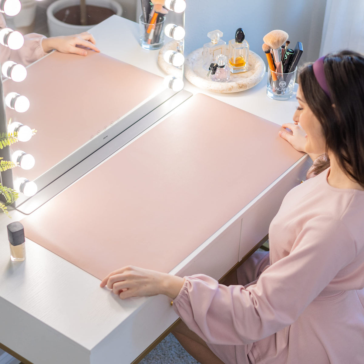 Makeup Mat for Vanity Top Protector, Cover Work Table Waterproof, Oilproof Dustproof Smooth and Soft, Pink 31.5" x 15.7" from NemoHome - image 1