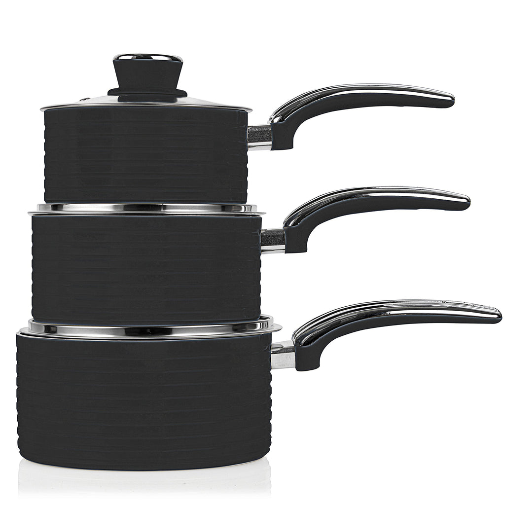 Swan Retro 5 Piece Non-Stick Ceramic Aluminium Pan Set | Black