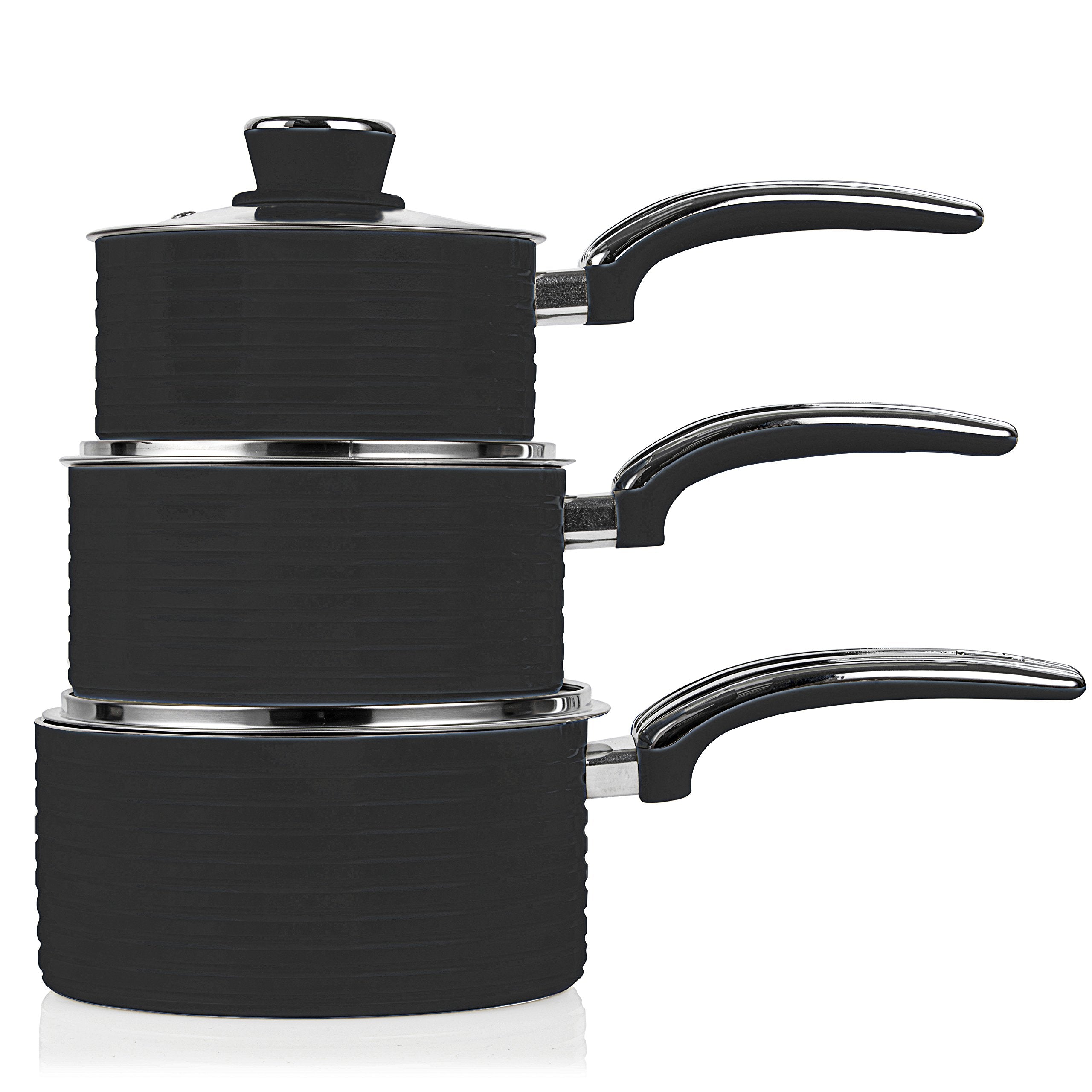 Swan Retro 5 Piece Non-Stick Ceramic Aluminium Pan Set | Black