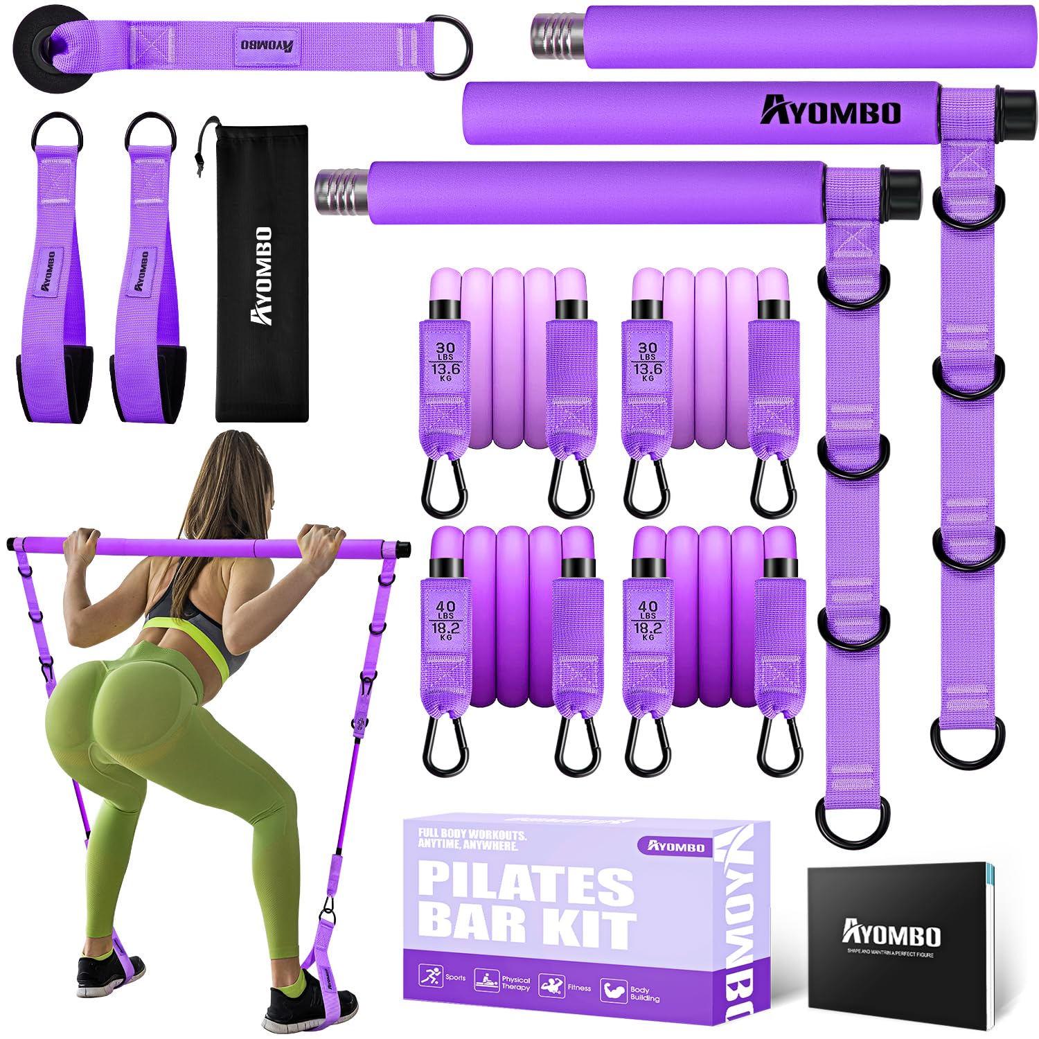 Pilates Bar Kit | Adjustable Resistance Bands Home Gym Set