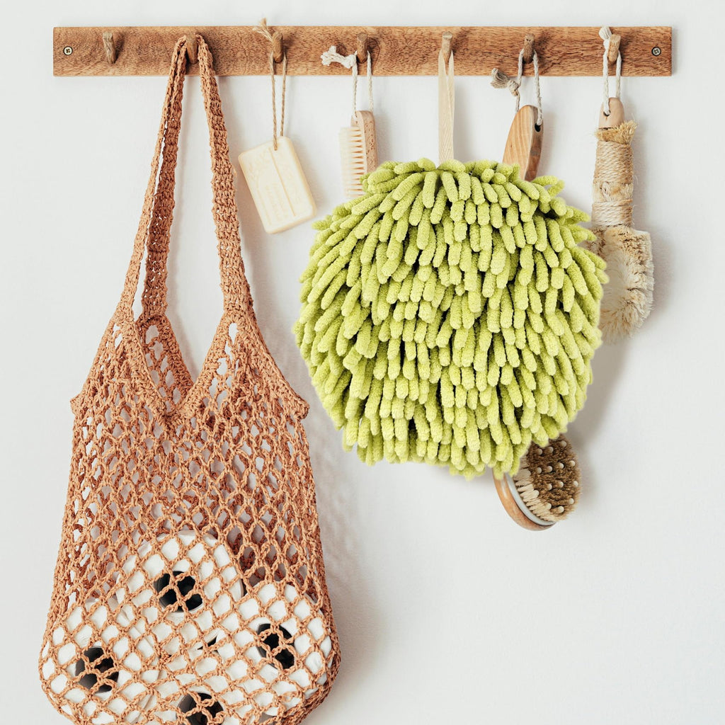 Fuzzy Ball Hand Towels, Set of 2, Chenille Quick Dry, 6.9inchgreen