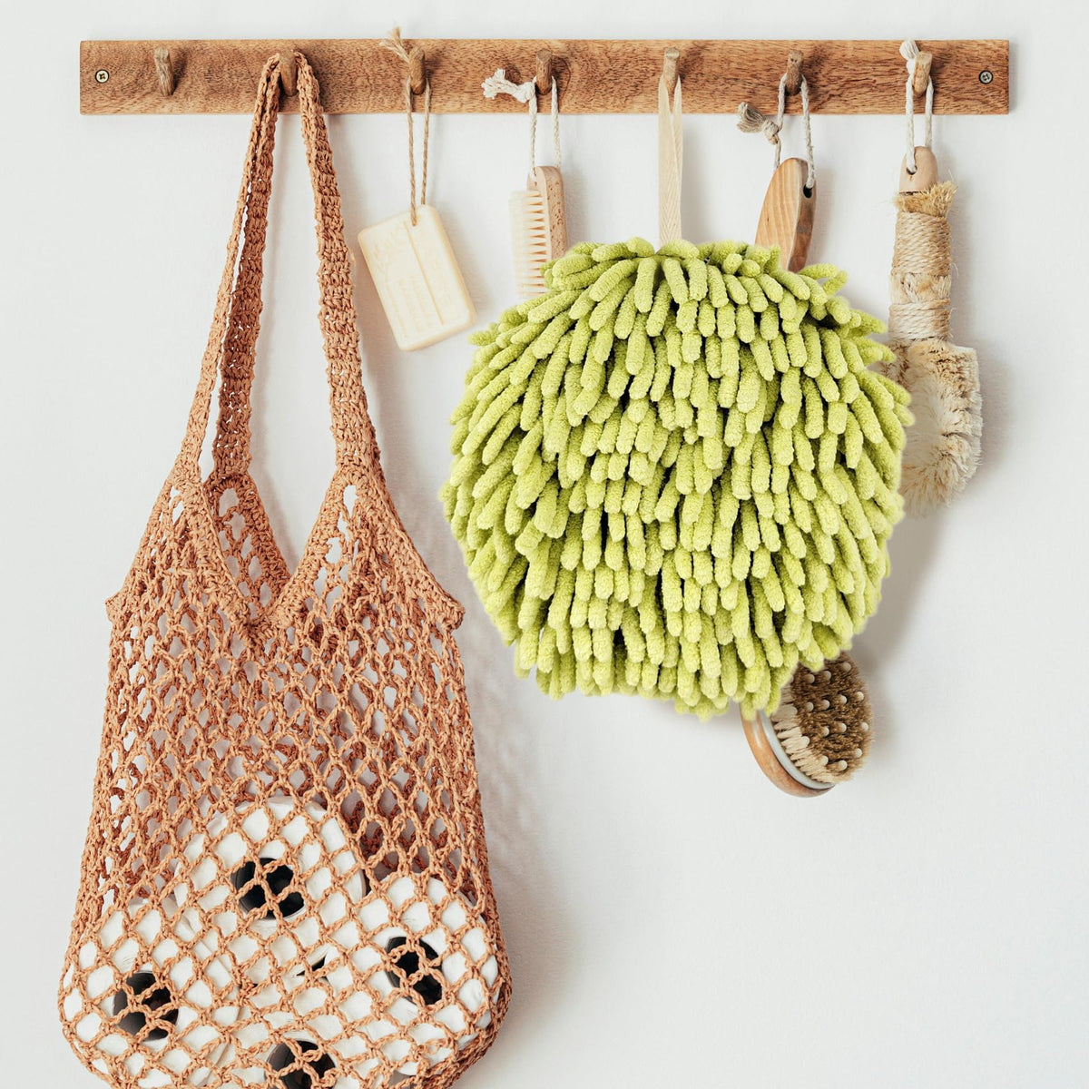 Fuzzy Ball Hand Towels, Set of 2, Chenille Quick Dry, 6.9inchgreen