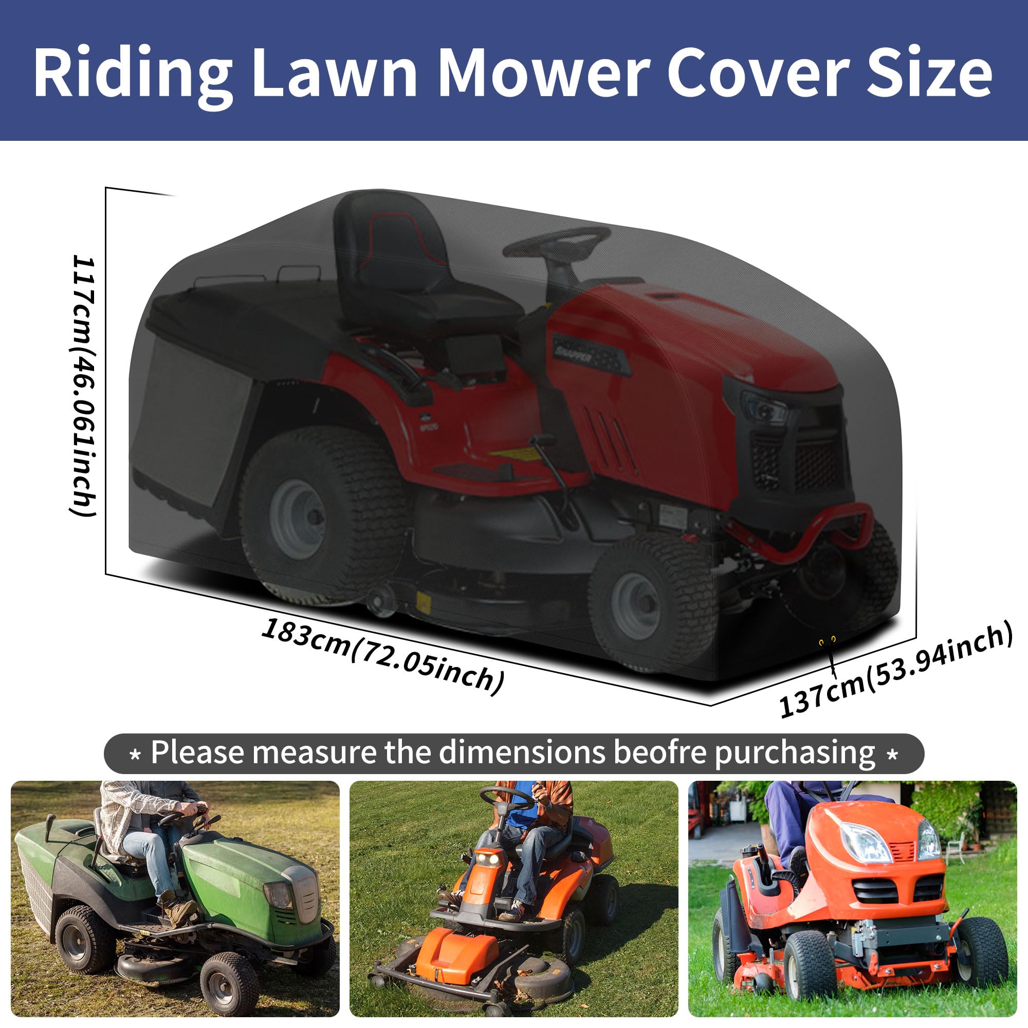RICHIE Riding Lawn Mower Cover | Waterproof 420D Oxford Garden Tractor Cover