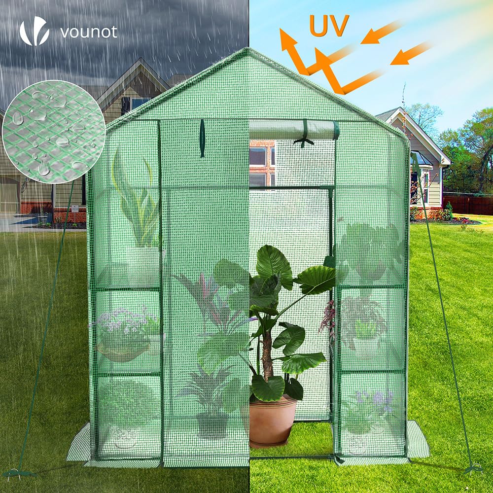 VOUNOT Walk-In Greenhouse with Shelves - Portable Garden Growhouse