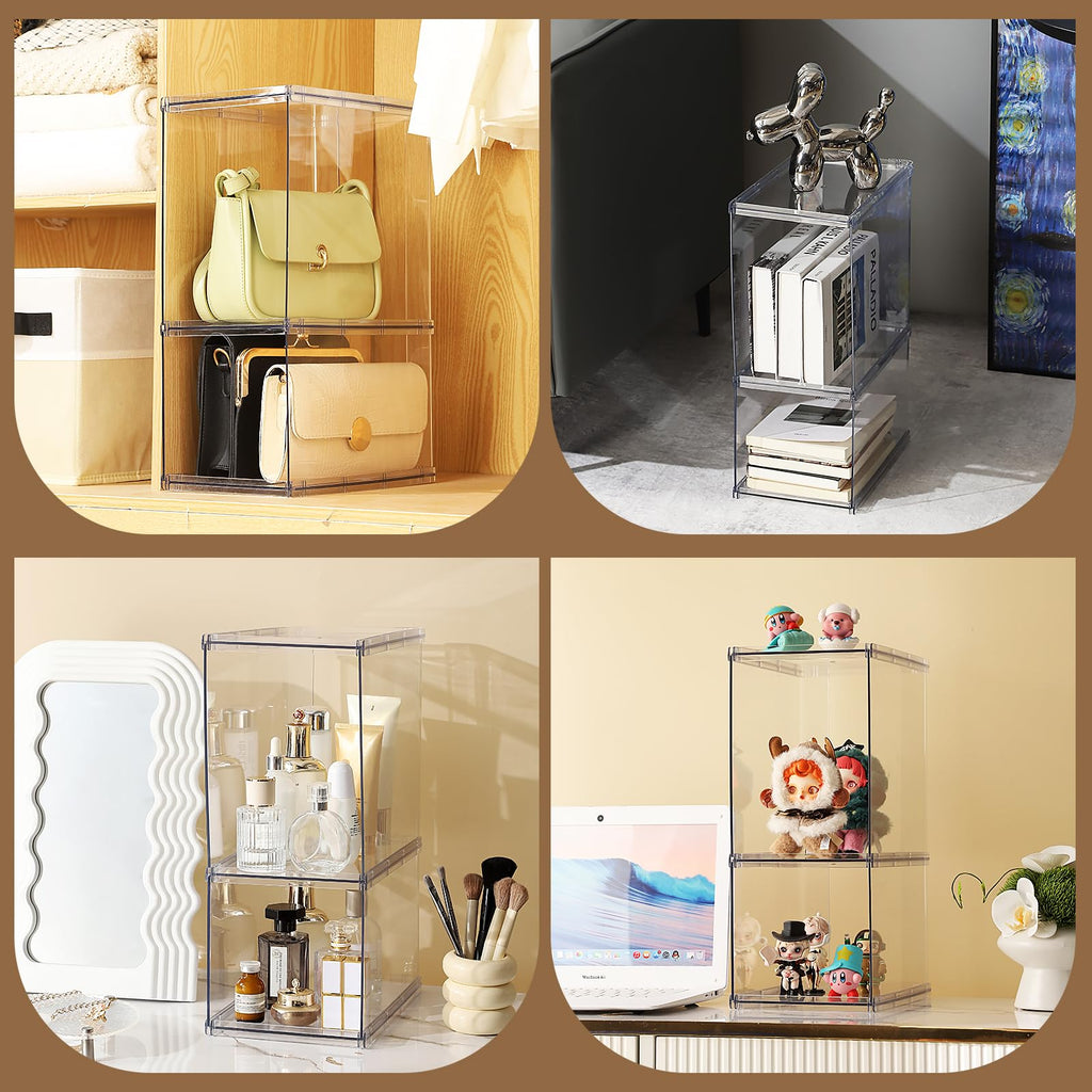 Fangoo 2 Pack Stackable Purse Bags Organizer for Closet Clear Acrylic Handbag Organizer Storage Boxes Display Case Kitchen Cupboard Bathroom - image 4
