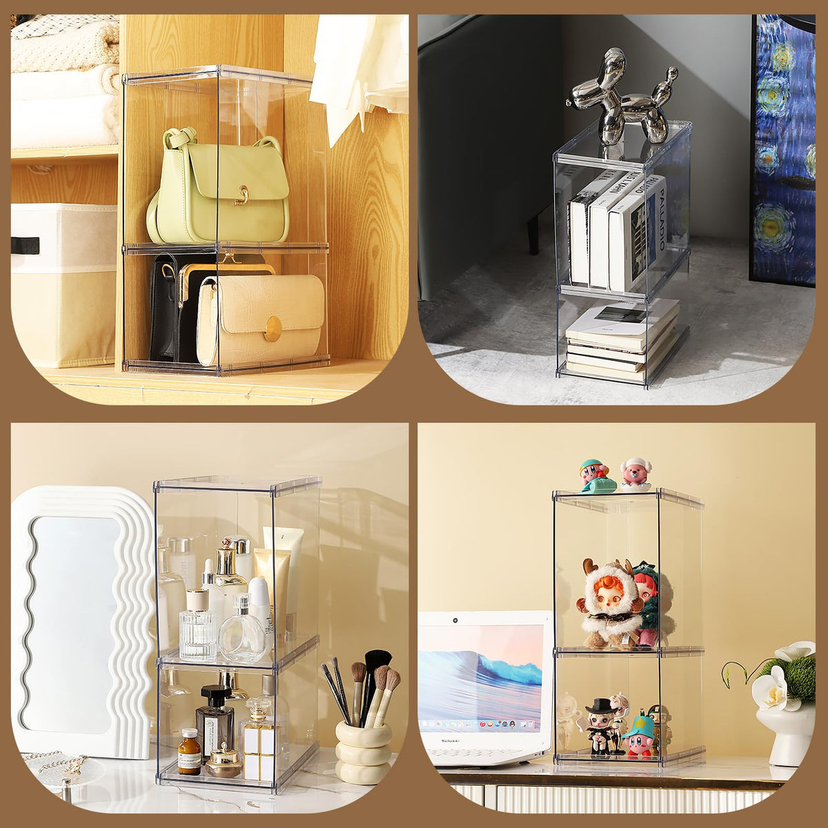 Fangoo 2 Pack Stackable Purse Bags Organizer for Closet Clear Acrylic Handbag Organizer Storage Boxes Display Case Kitchen Cupboard Bathroom - image 4