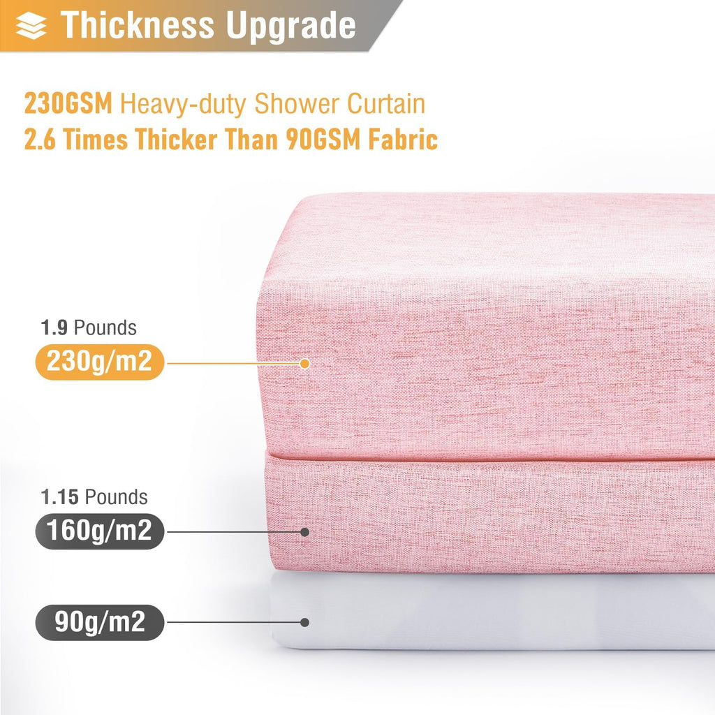 BTTN Extra Long Linen Look Shower Curtain, Waterproof, 182x244cm, Pink - image 3