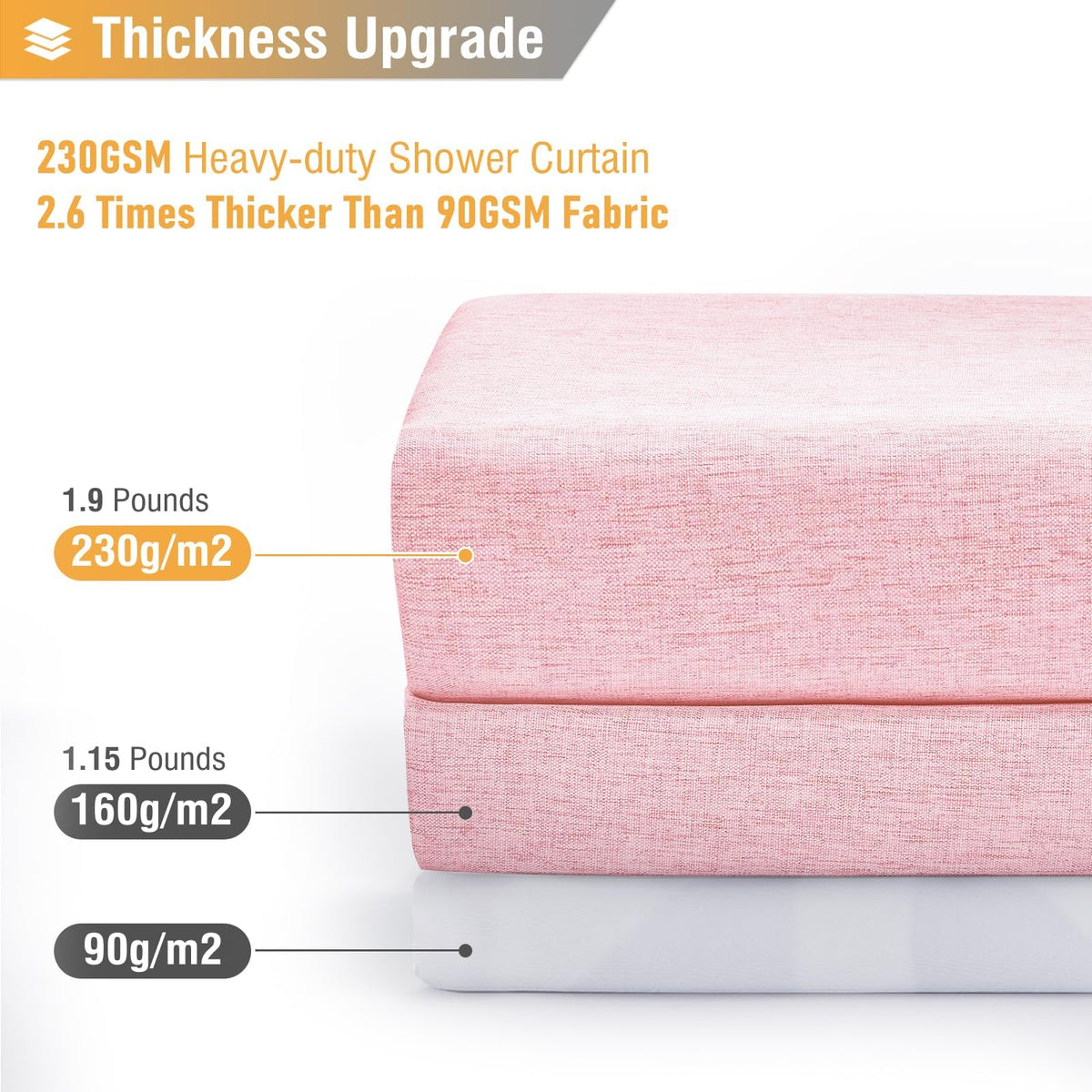 BTTN Extra Long Linen Look Shower Curtain, Waterproof, 182x244cm, Pink - image 3