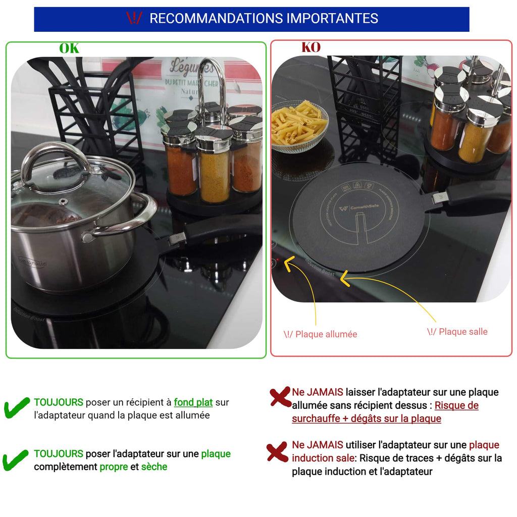ComwithSafe 24cm Induction Adaptor – Heat Diffuser with Removable Handle