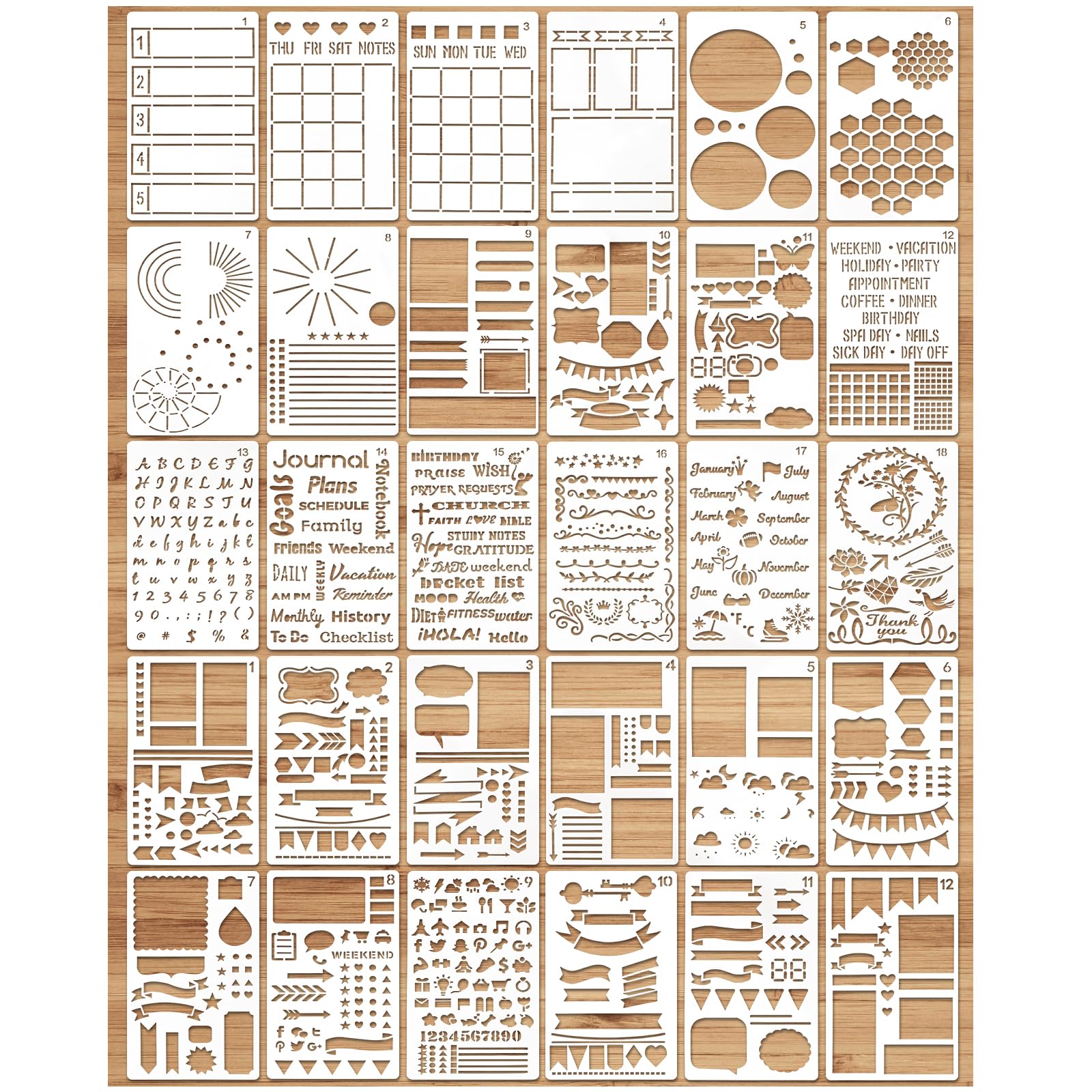 MWOOT 30Pcs Journal Stencils Kit – Reusable PET Planner Templates