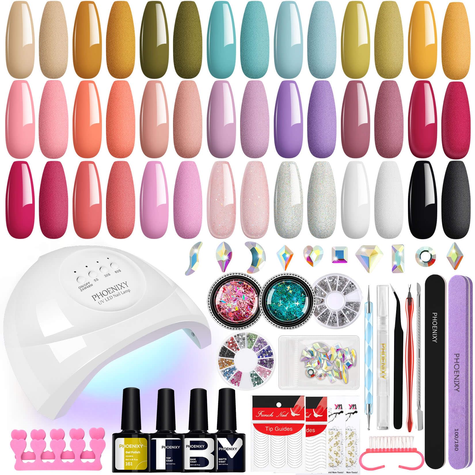 Phoenixy Gel Nail Polish Kit with 48W UV LED Lamp - 21 Colors Manicure Set