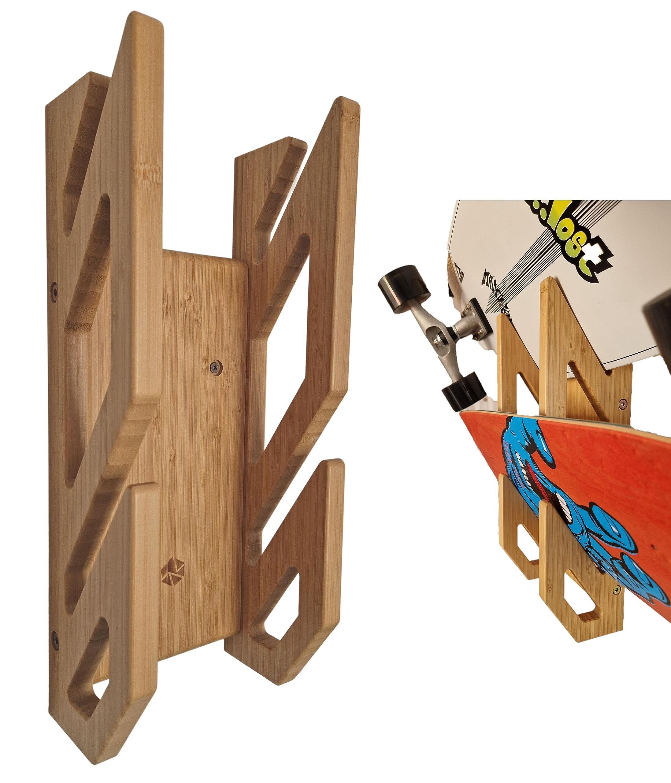 Enhanc3d Designs Bamboo Skateboard Wall Mount | 2-Board Longboard Rack