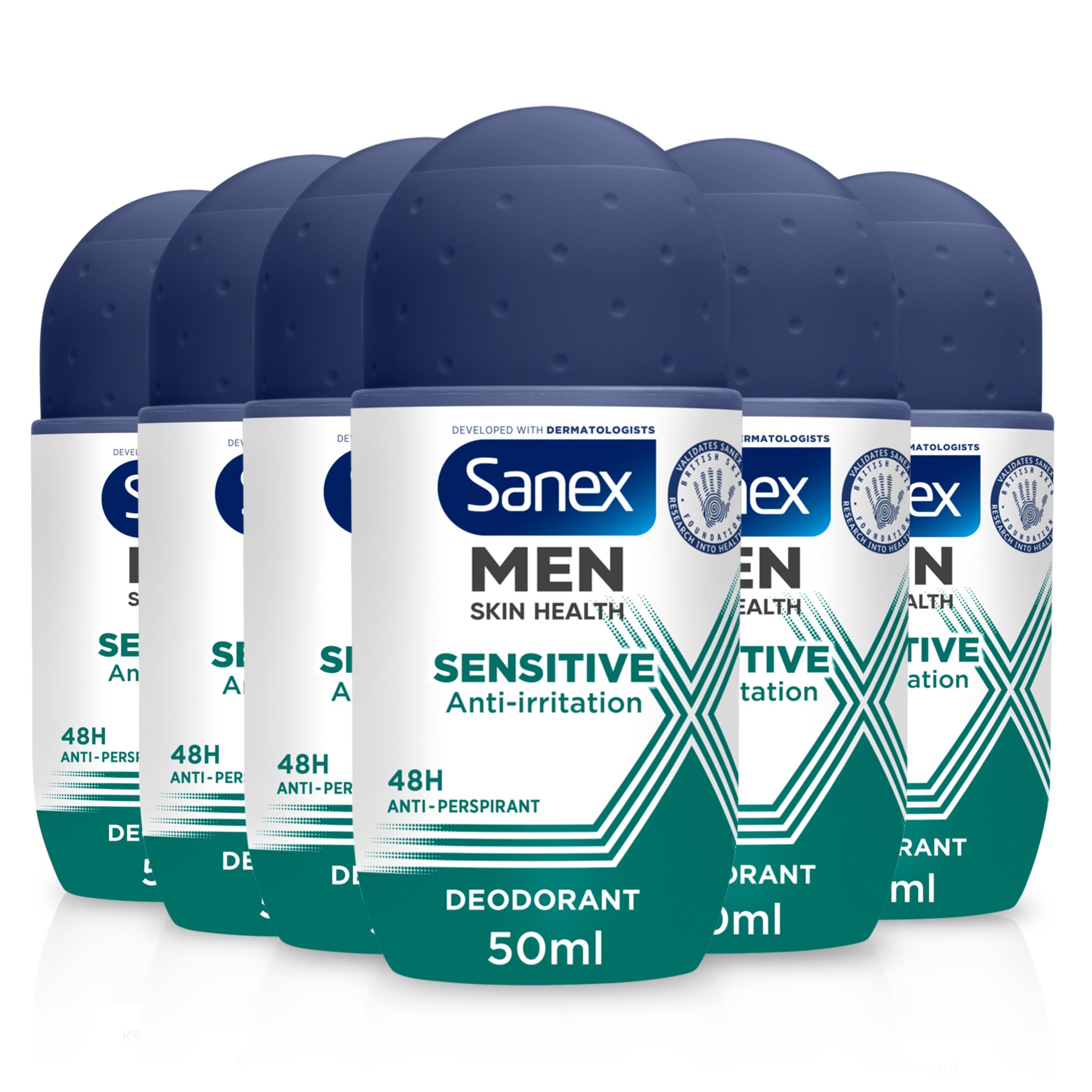 Sanex Men Sensitive Antiperspirant Roll-On Deodorant - 6x50ml Bulk Pack