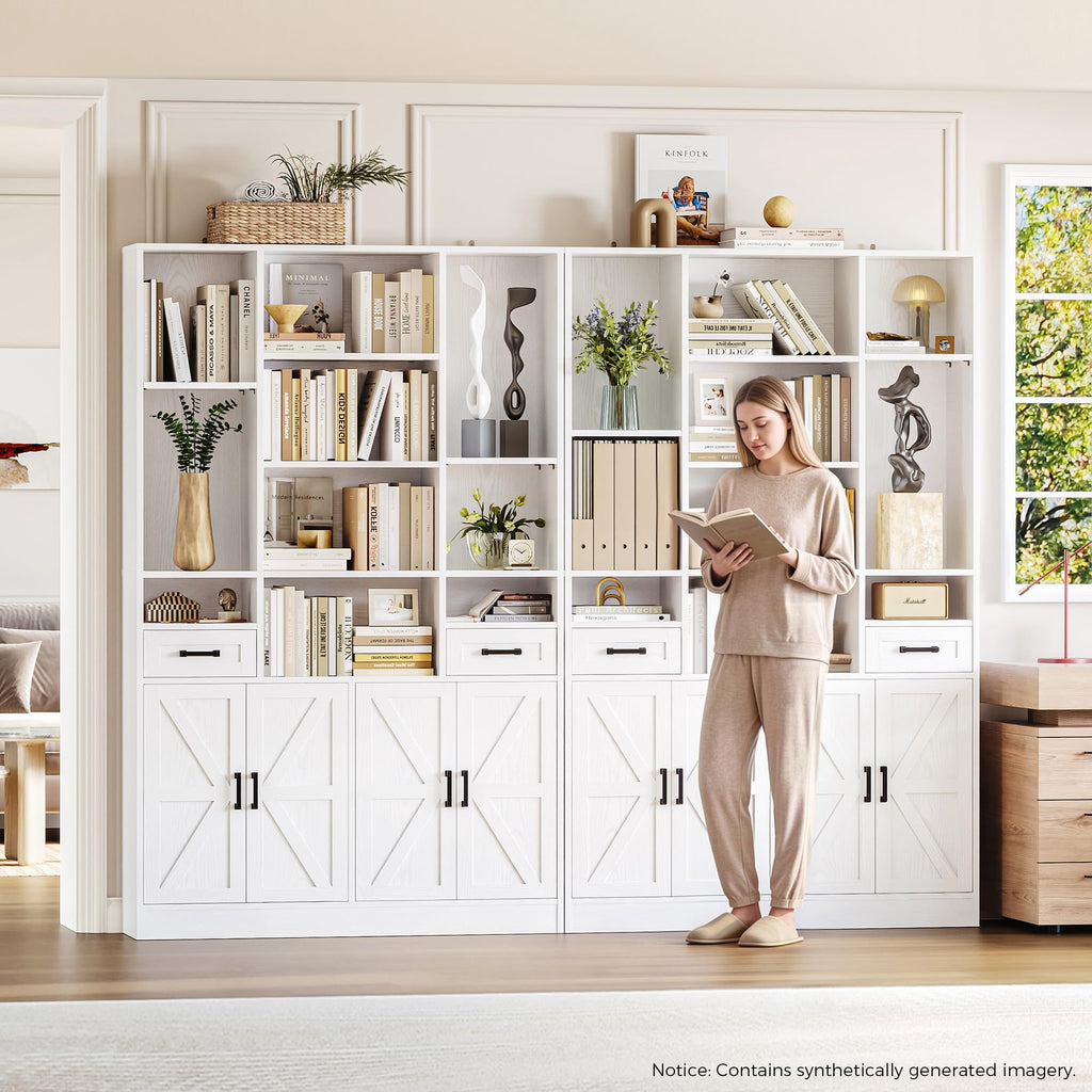 IRONCK Bookcase Bookshelf with Doors & Drawers 190cm Tall Living Room Bookcases,10 Multi-Size Open Compartments, Free Standing Display Shelf - image 2