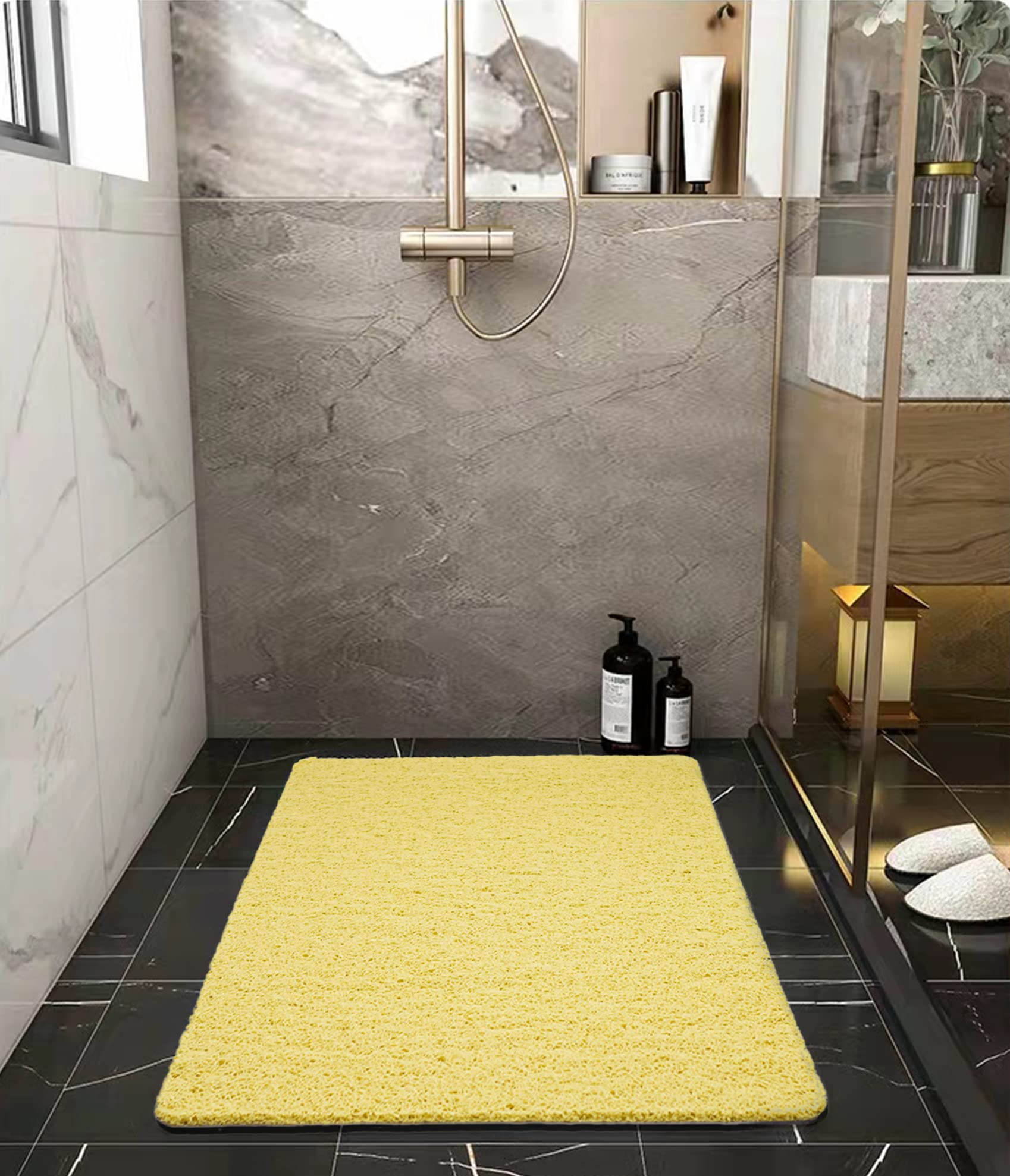 Anti-Mold Non-Slip Shower Mat – Yellow Cushioned Vinyl