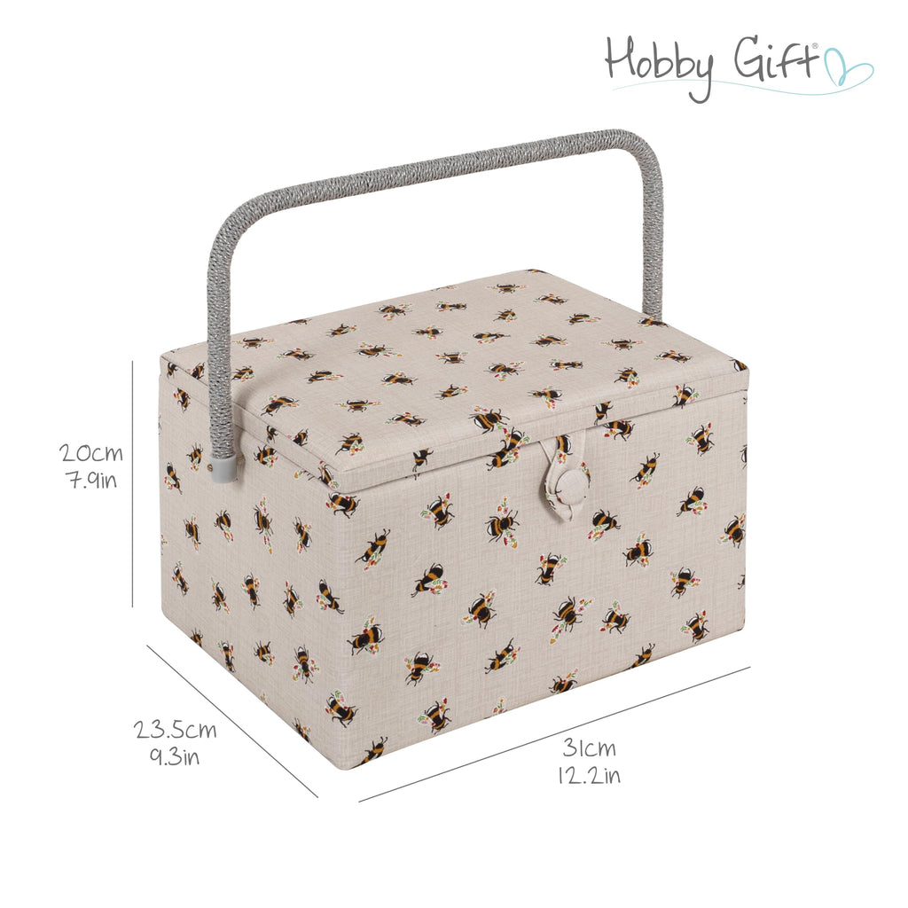 Hobby Gift Large Sewing Box – Bees Print Craft Storage with Tray