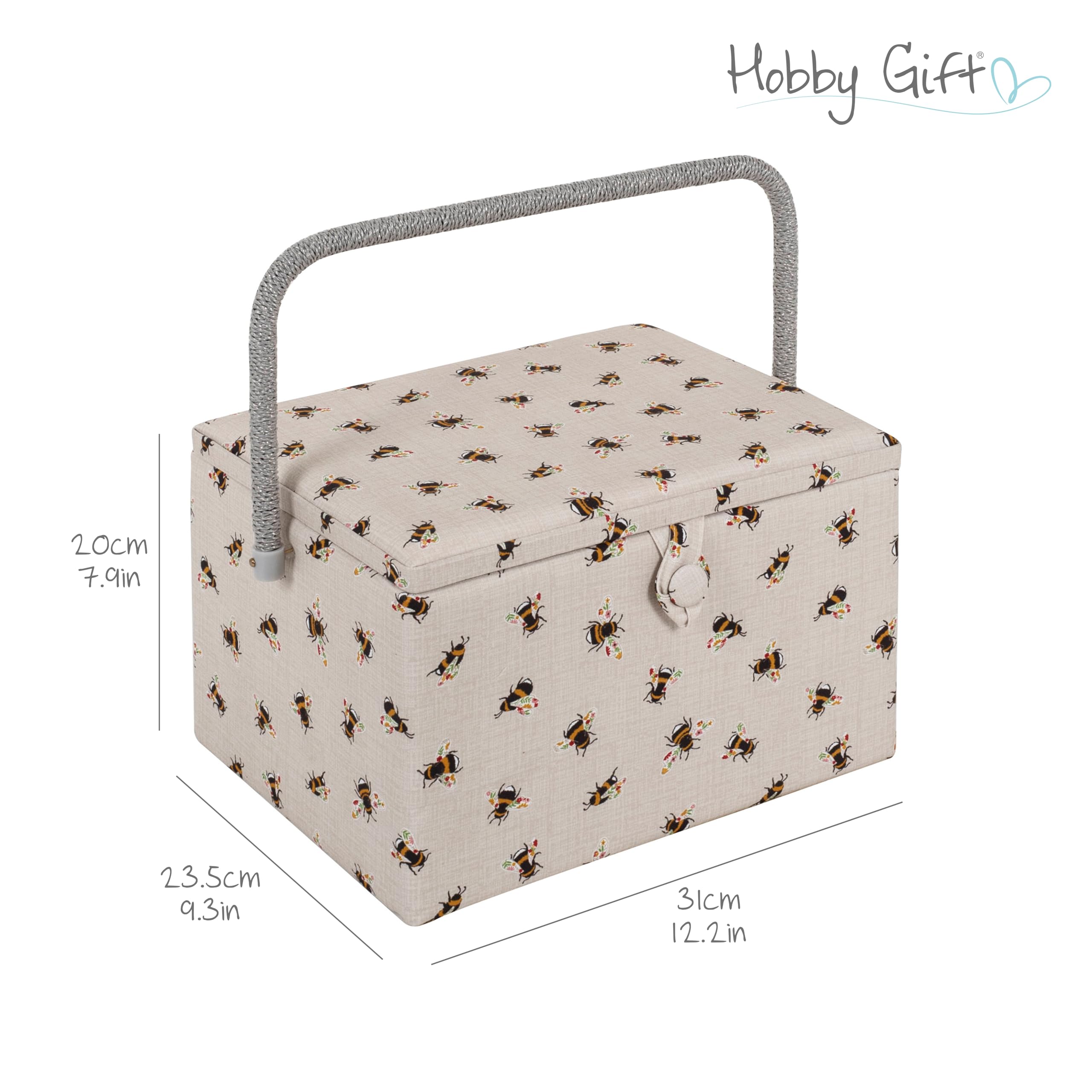 Hobby Gift Large Sewing Box – Bees Print Craft Storage with Tray