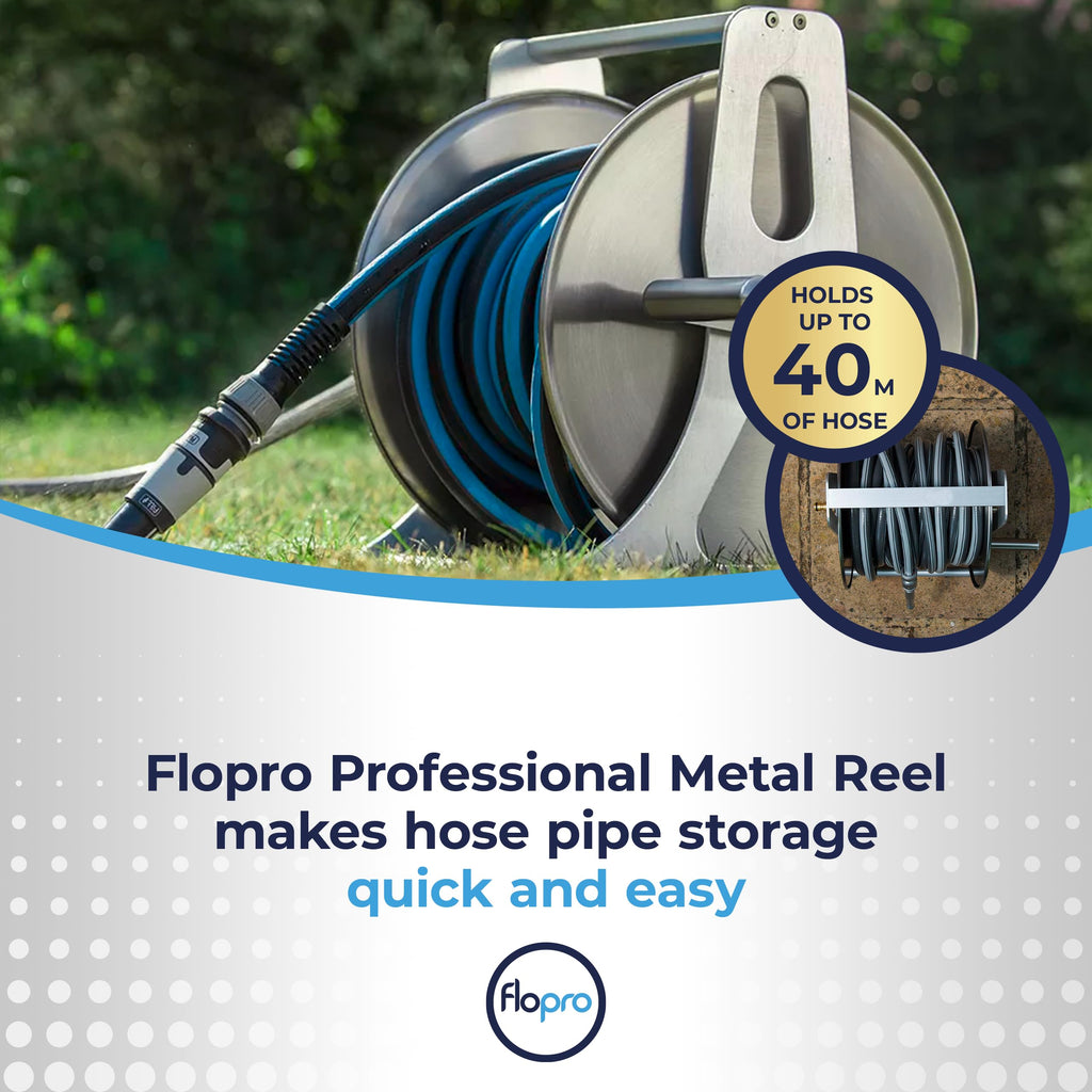 Flopro Professional Metal Hose Reel | Wall-Mounted & Freestanding 40m