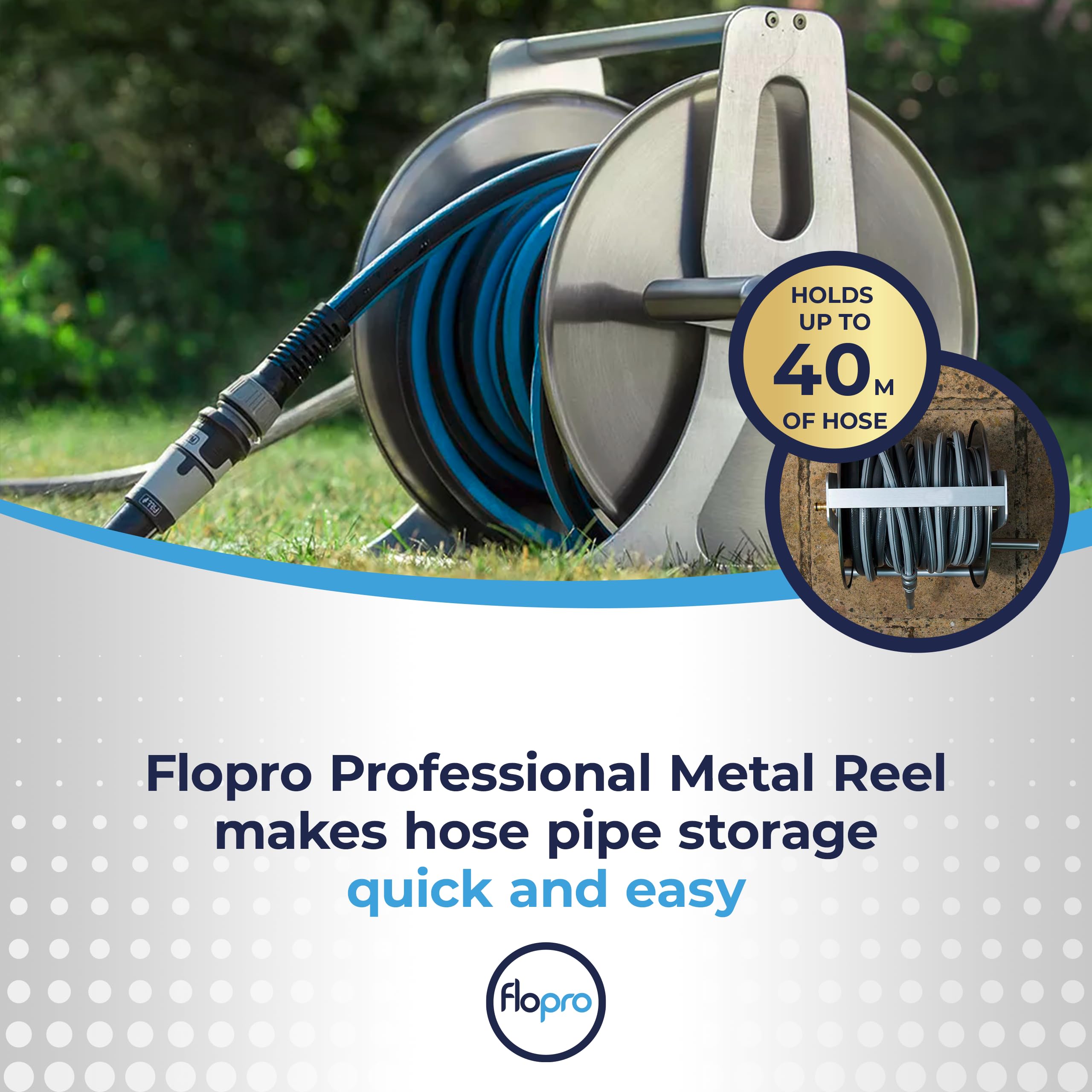 Flopro Professional Metal Hose Reel | Wall-Mounted & Freestanding 40m