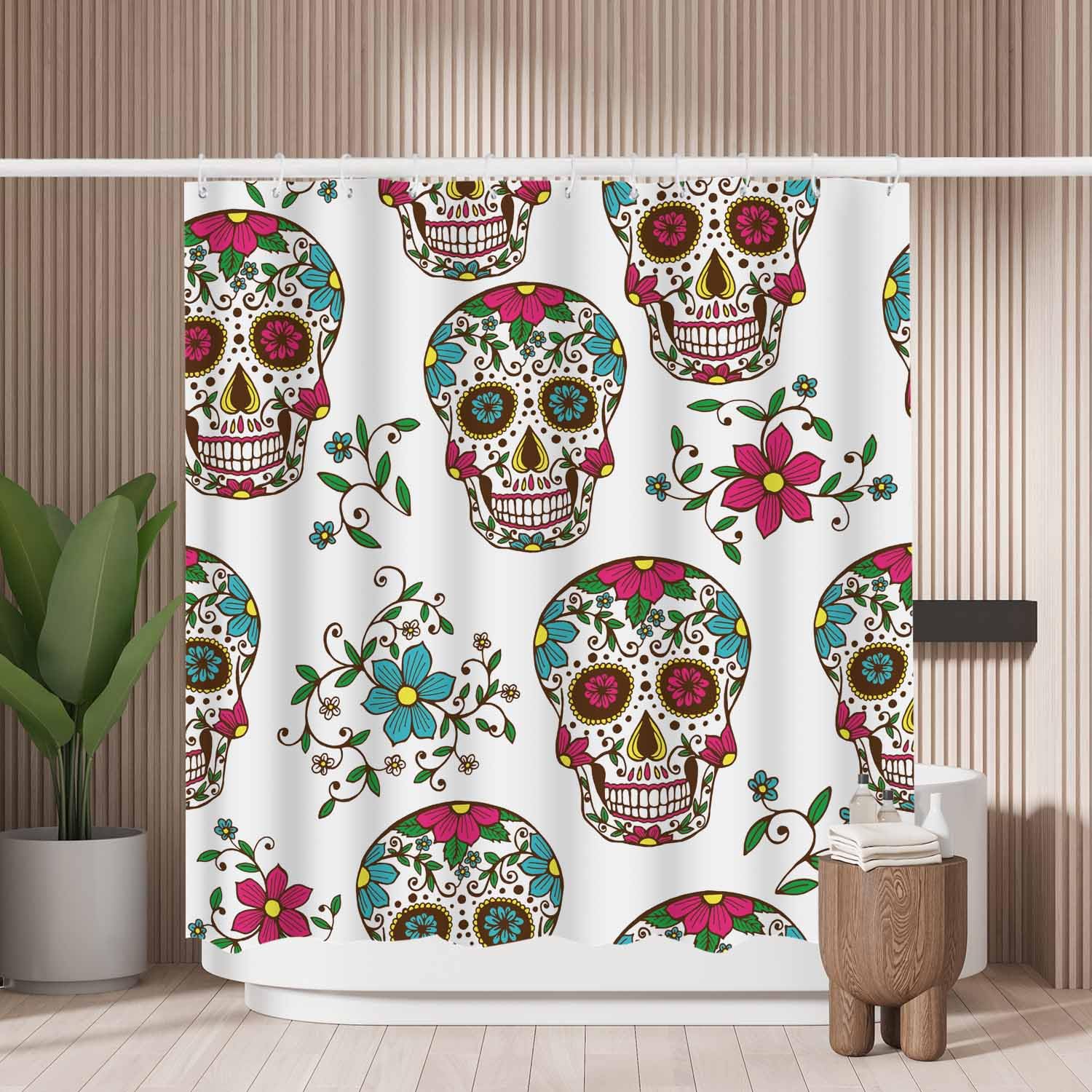 Jolof Store Sugar Skull Shower Curtain | Waterproof Mold Resistant Polyester