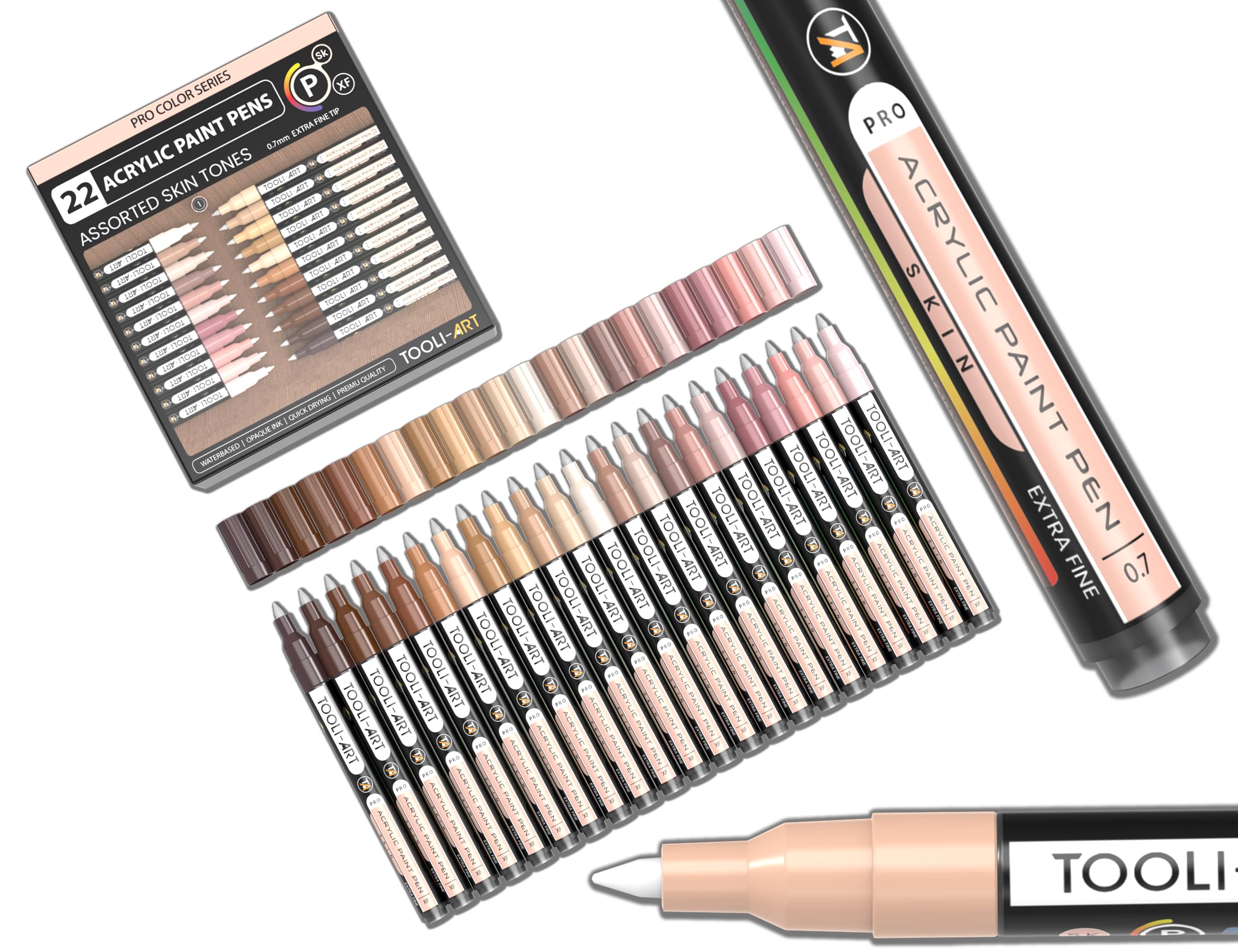 22 Skin Tone Acrylic Paint Pens | 0.7mm Extra Fine Tip Markers