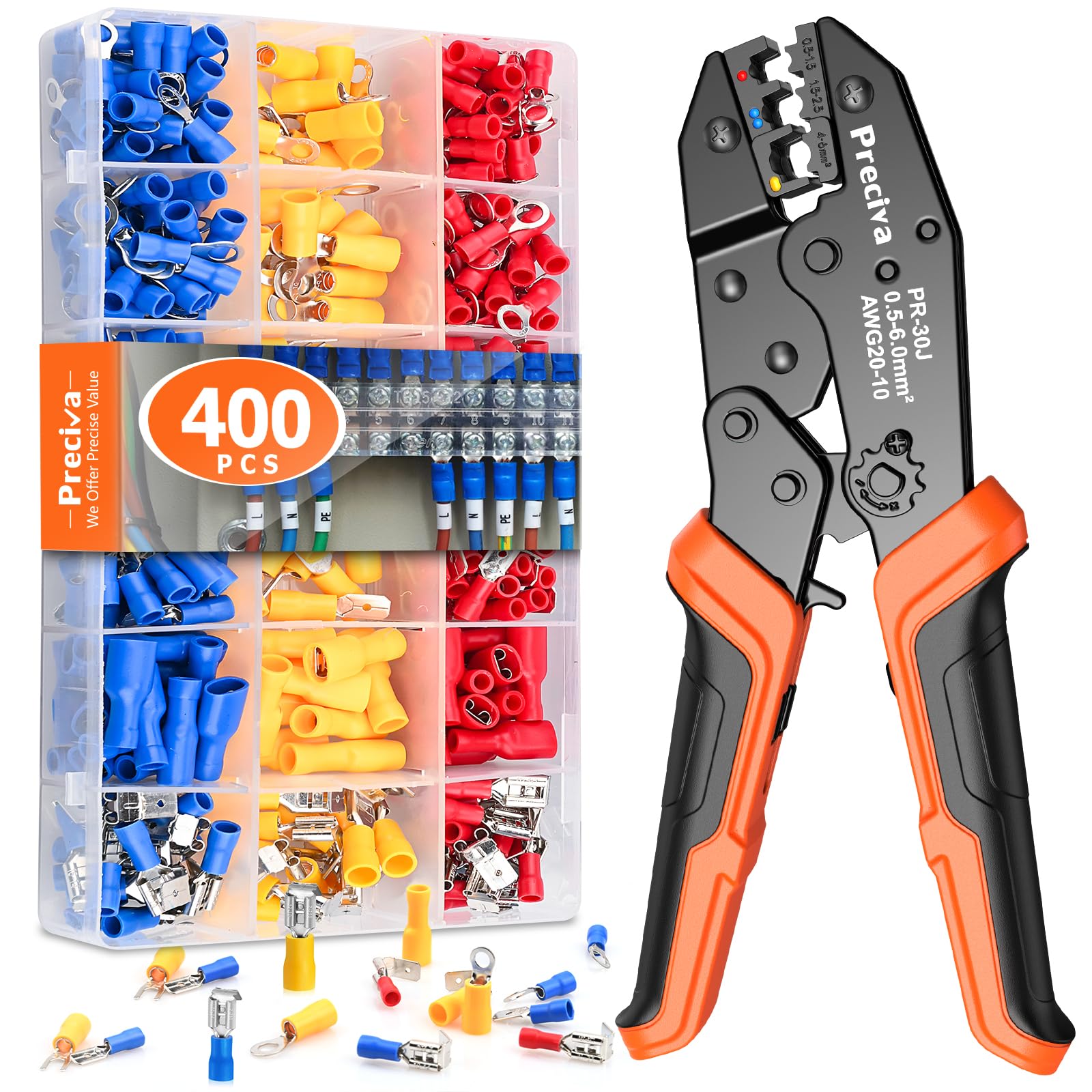 Preciva Ratchet Wire Crimping Tool Kit with 400pcs Insulated Terminals
