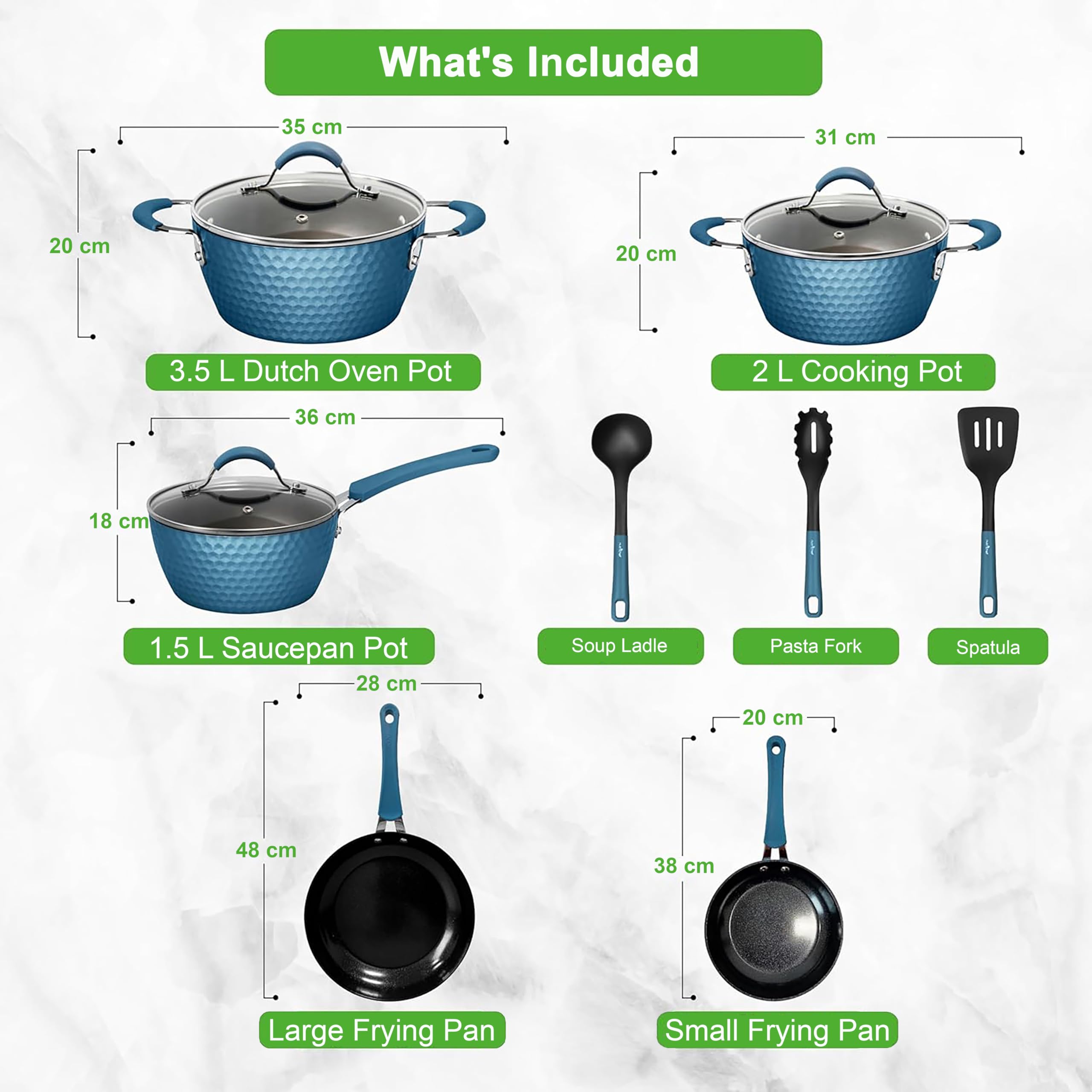 NutriChef 11-Piece Nonstick Ceramic Cookware Set - Induction Ready, Blue