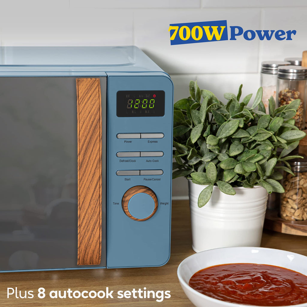 Russell Hobbs Scandi Digital Microwave – 17L 700W Blue with Wood Effect